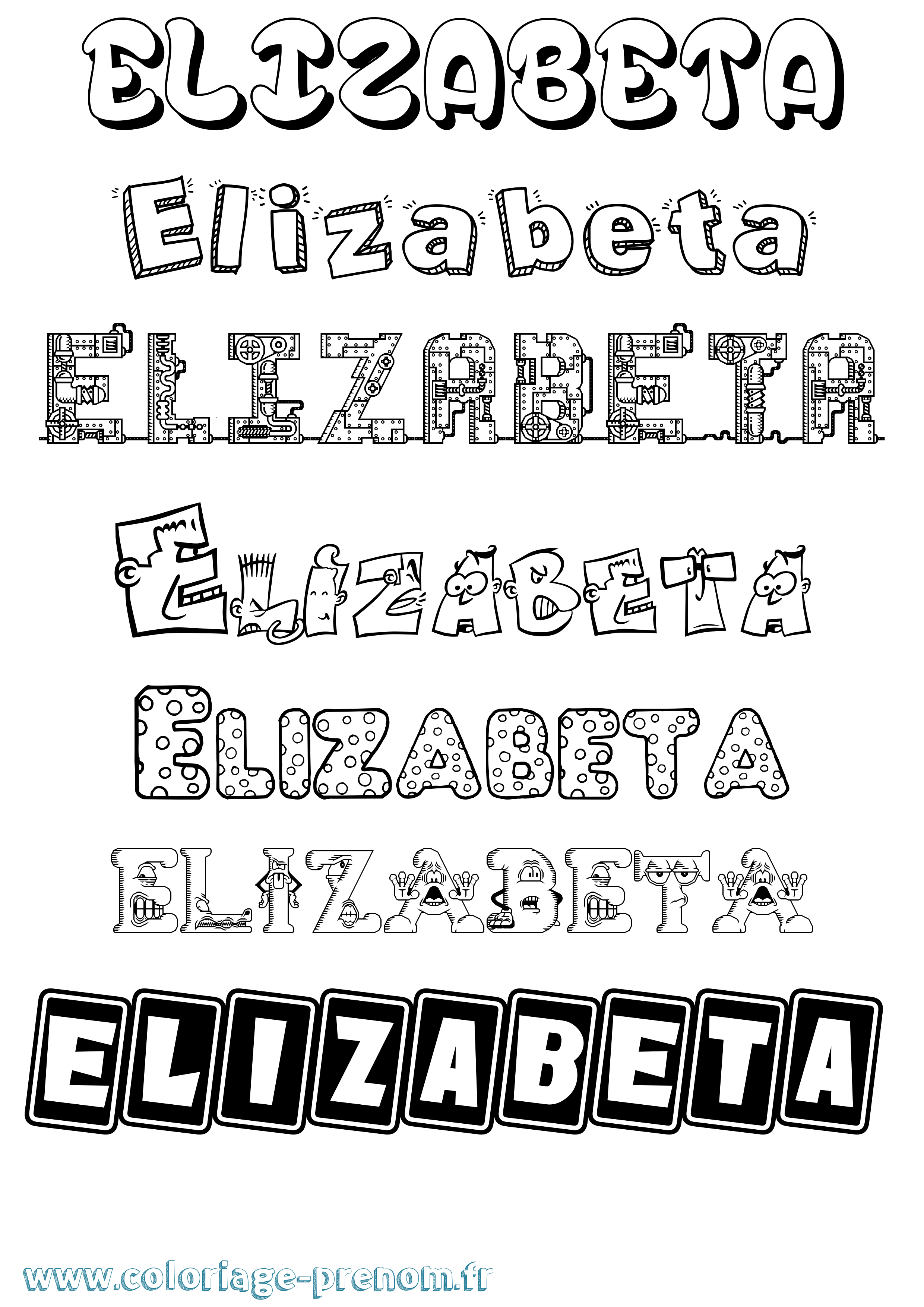 Coloriage prénom Elizabeta Fun