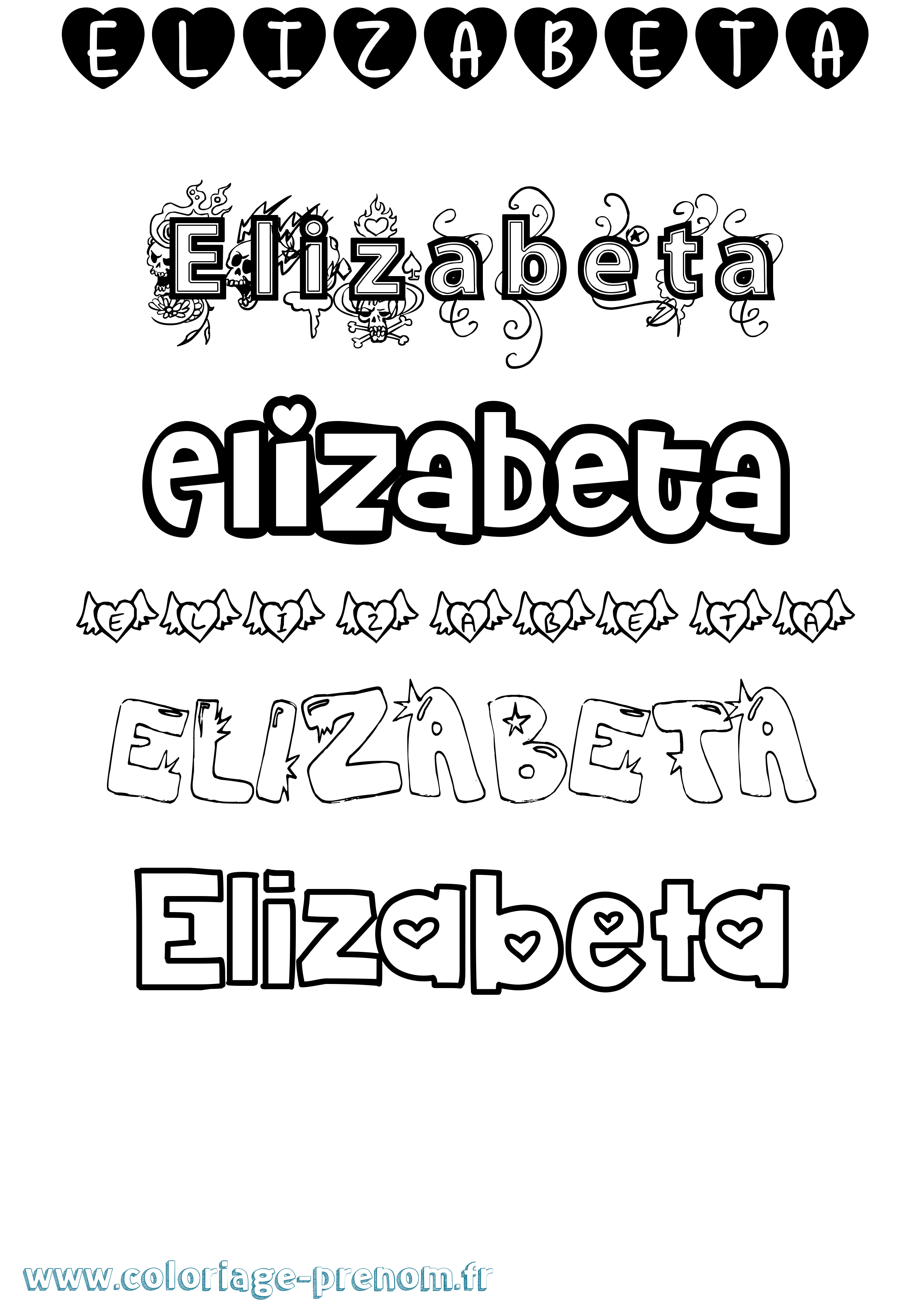 Coloriage prénom Elizabeta Girly