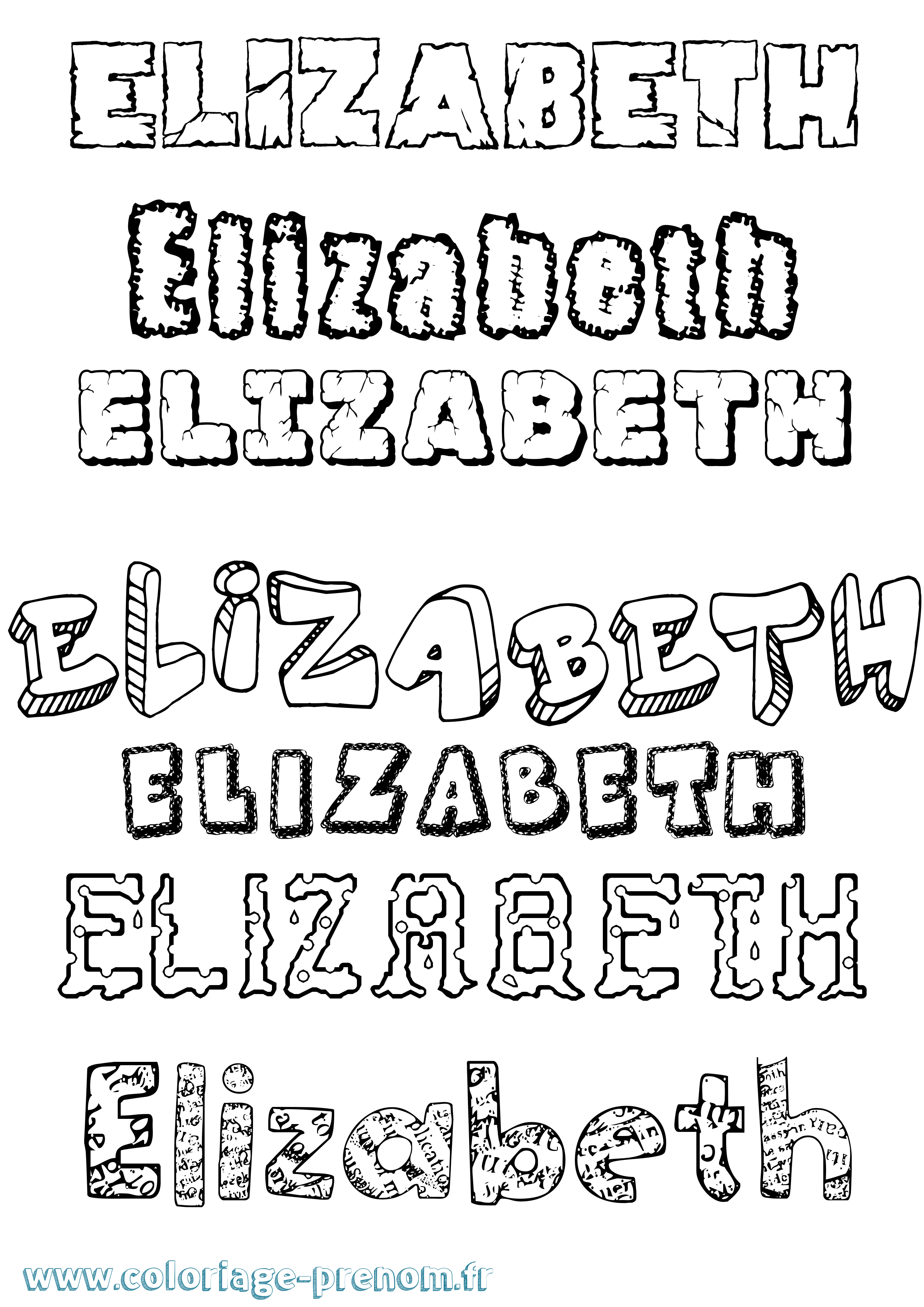 Coloriage Elizabeth Coloriage prénom Elizabeth
