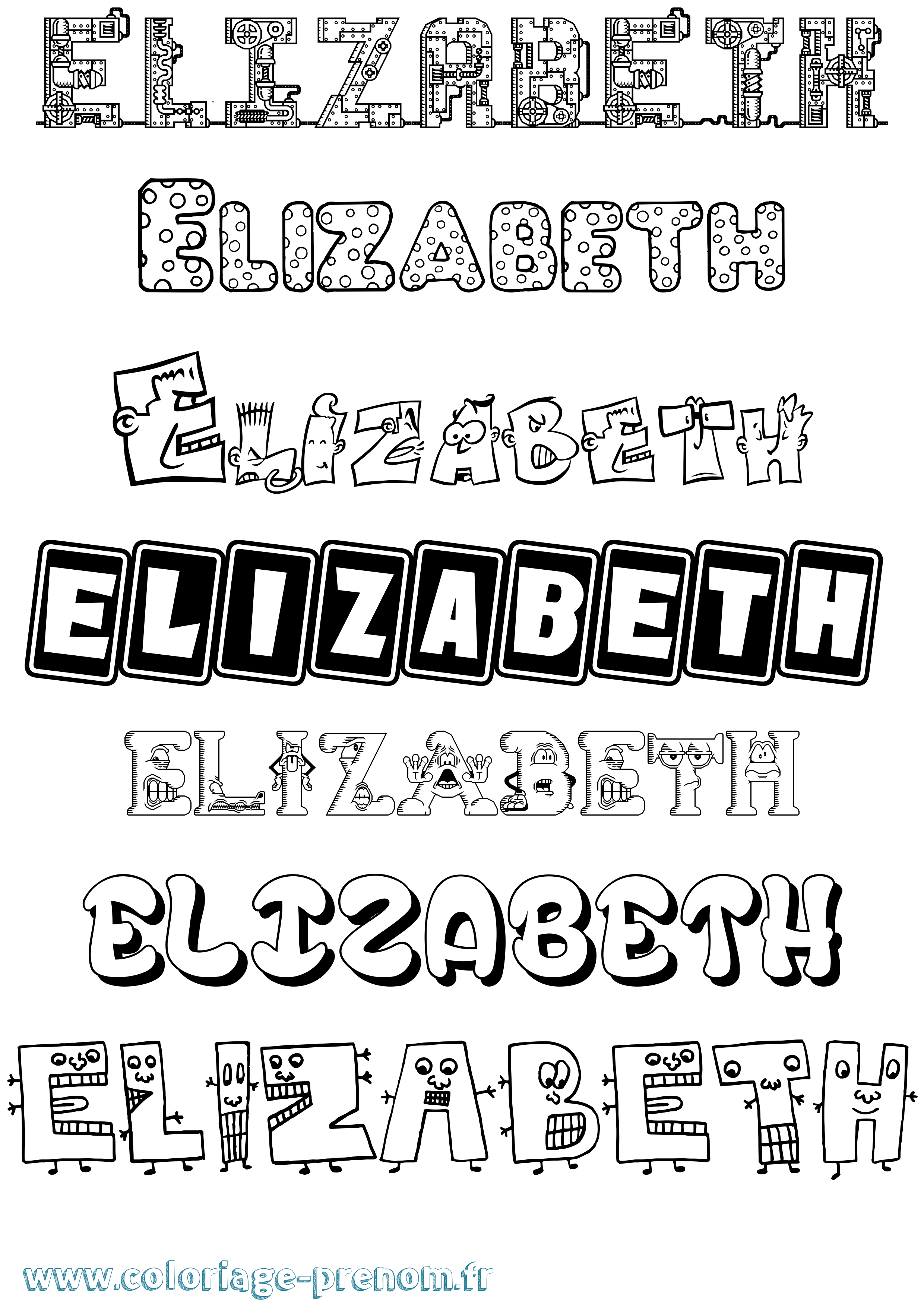 Coloriage prénom Elizabeth