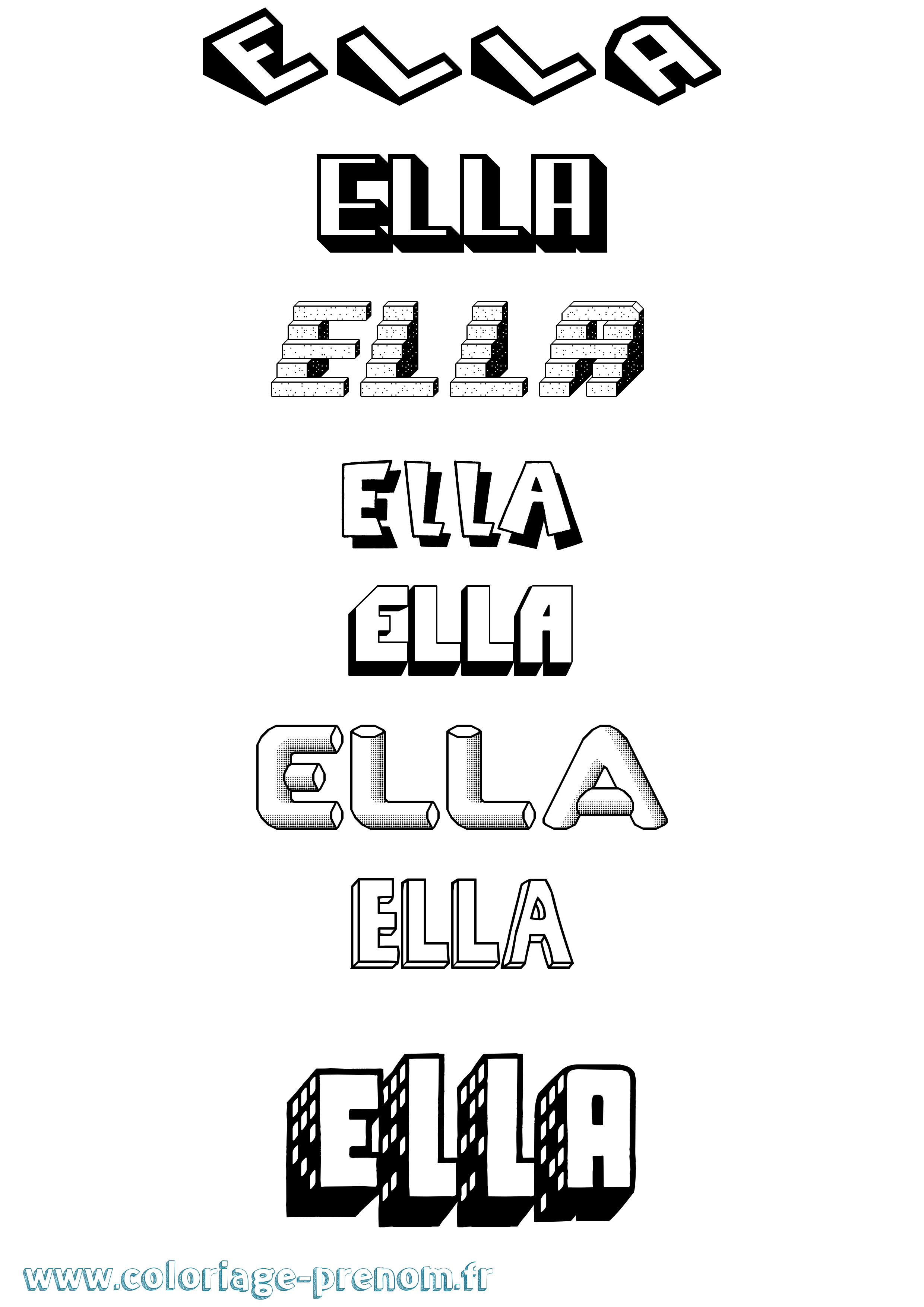 Coloriage prénom Ella Effet 3D