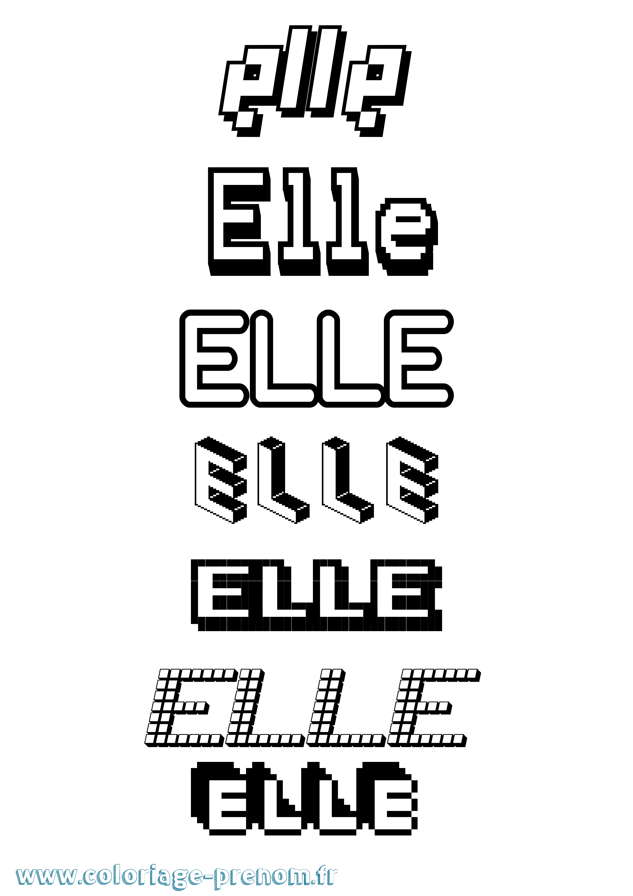 Coloriage prénom Elle Pixel