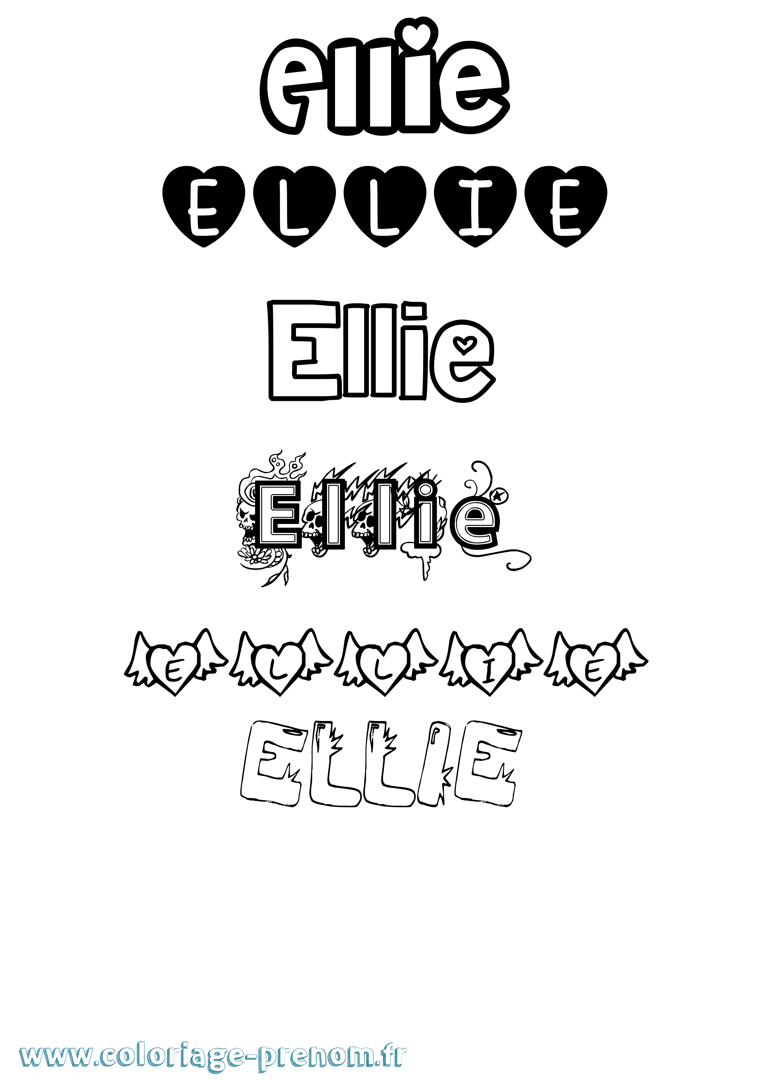 Coloriage prénom Ellie Girly