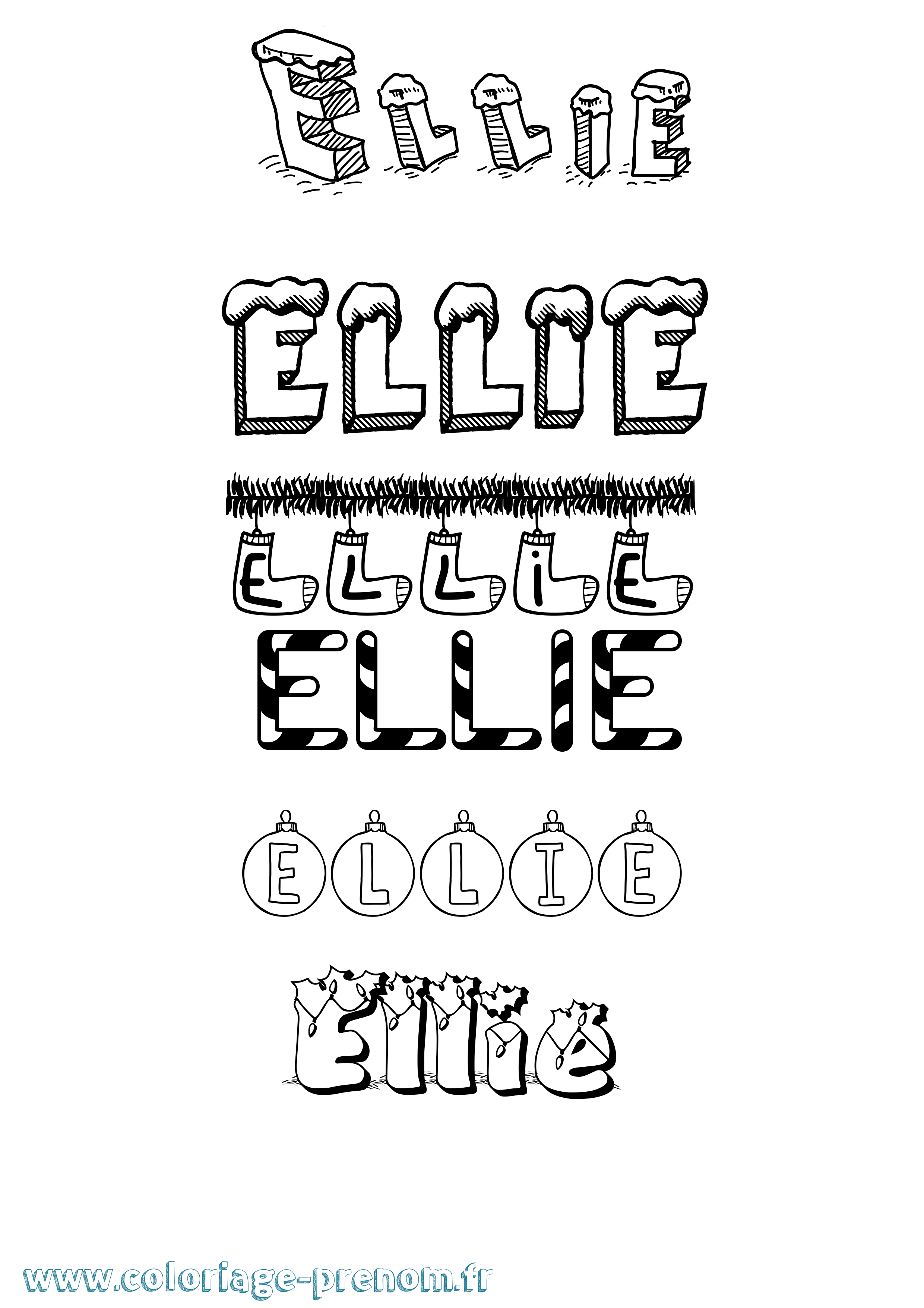 Coloriage prénom Ellie Noël
