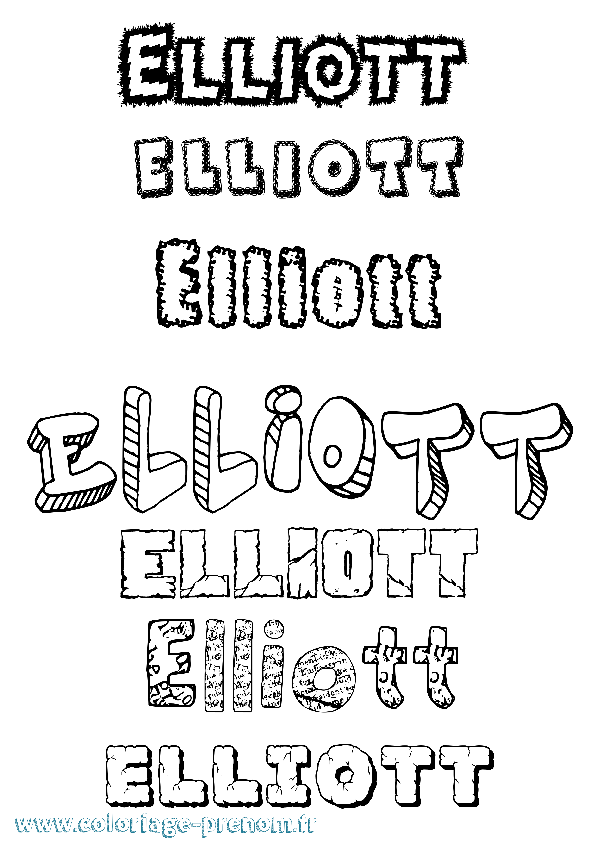 Coloriage prénom Elliott Destructuré