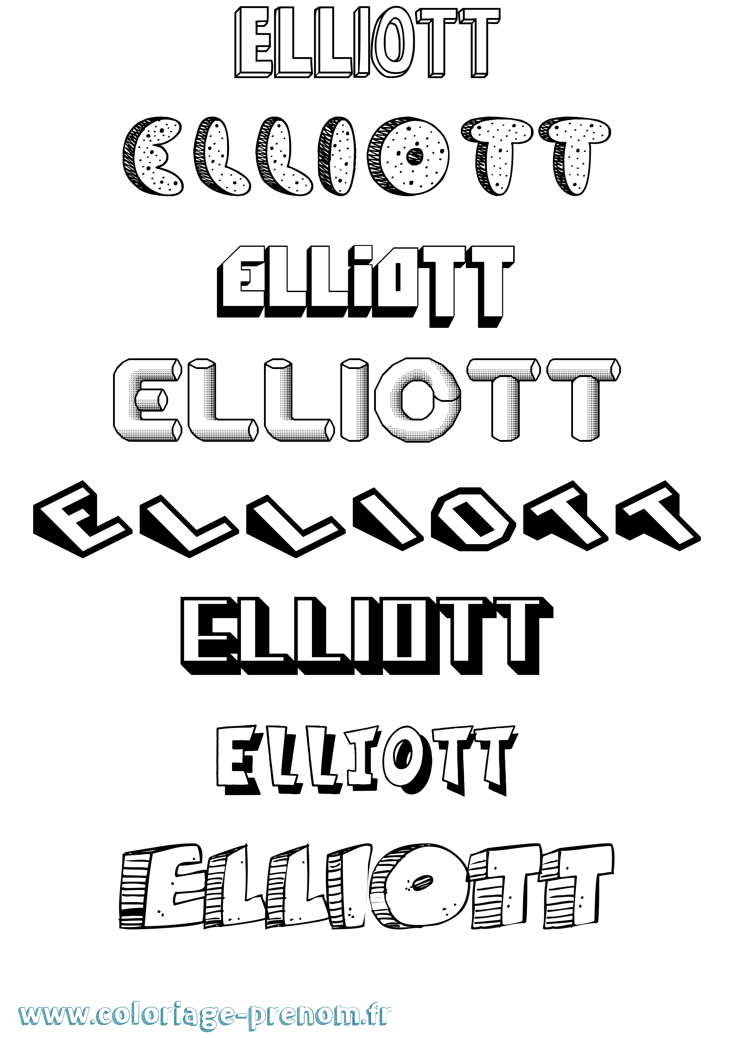 Coloriage prénom Elliott Effet 3D