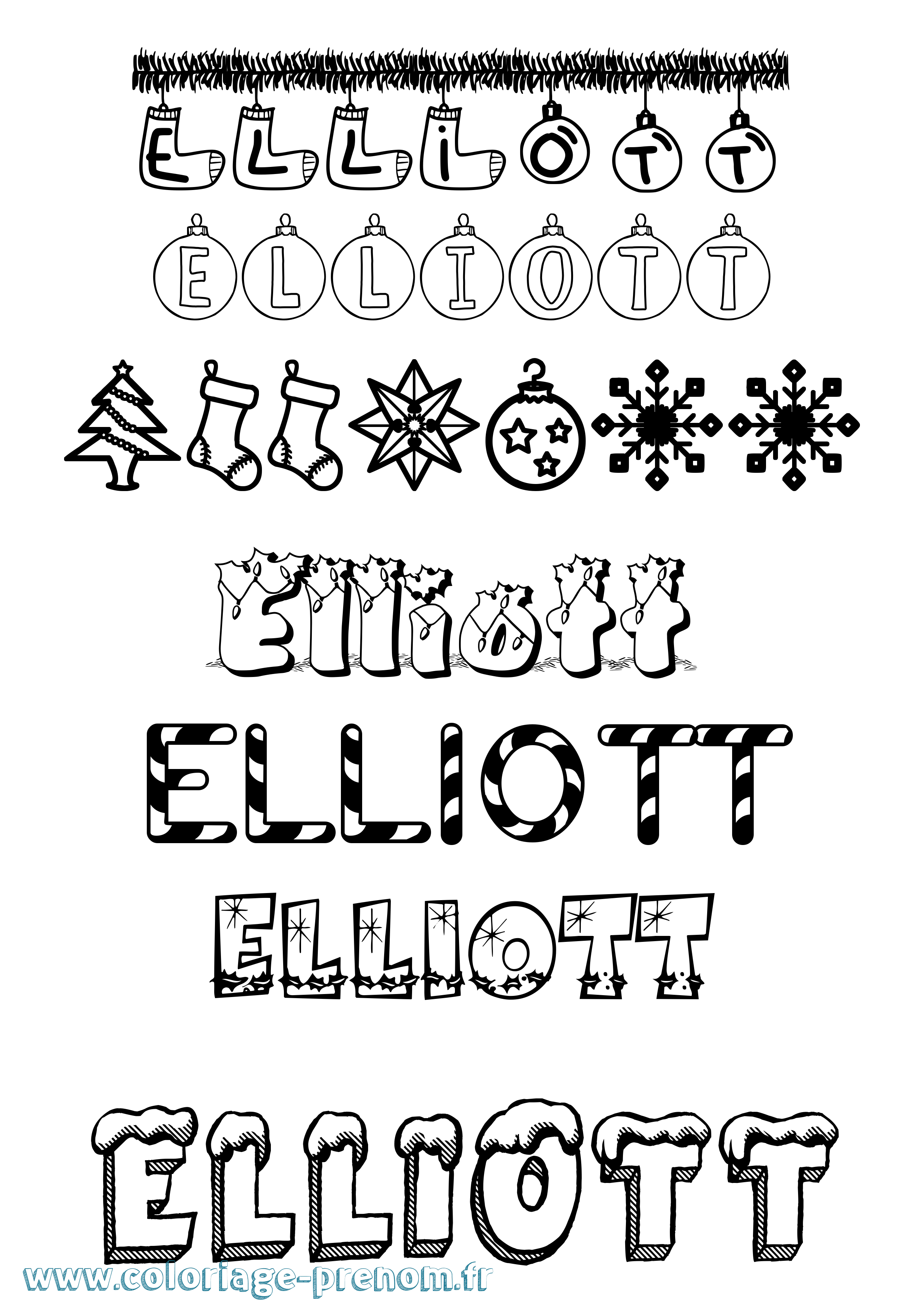 Coloriage prénom Elliott Noël