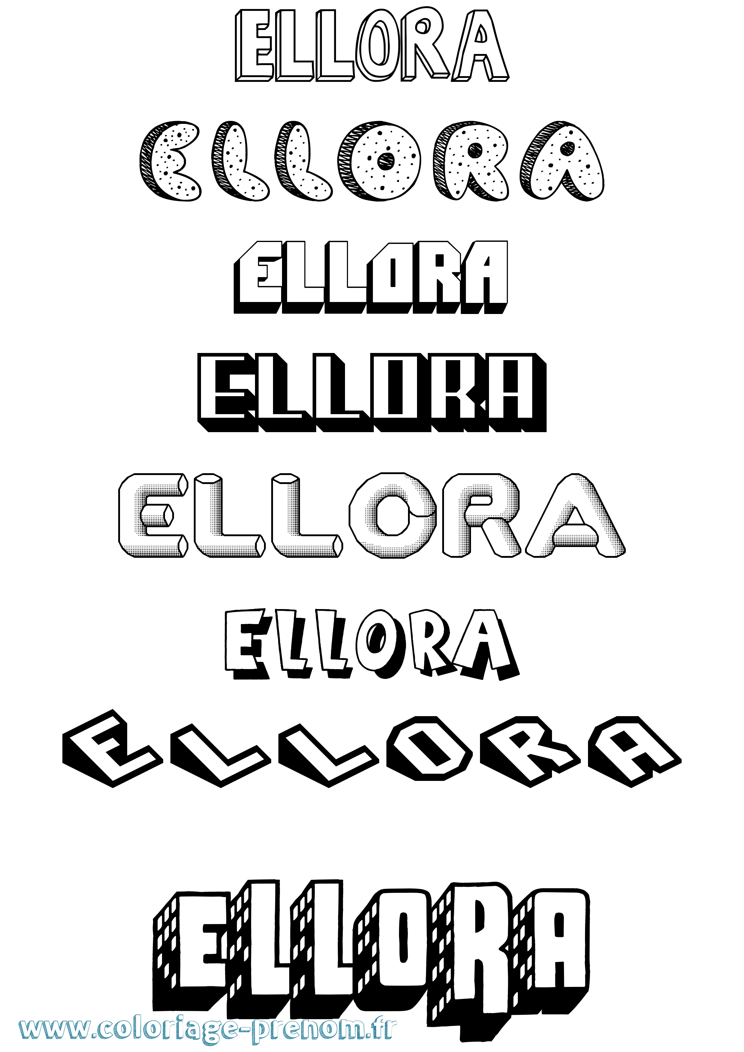 Coloriage prénom Ellora Effet 3D