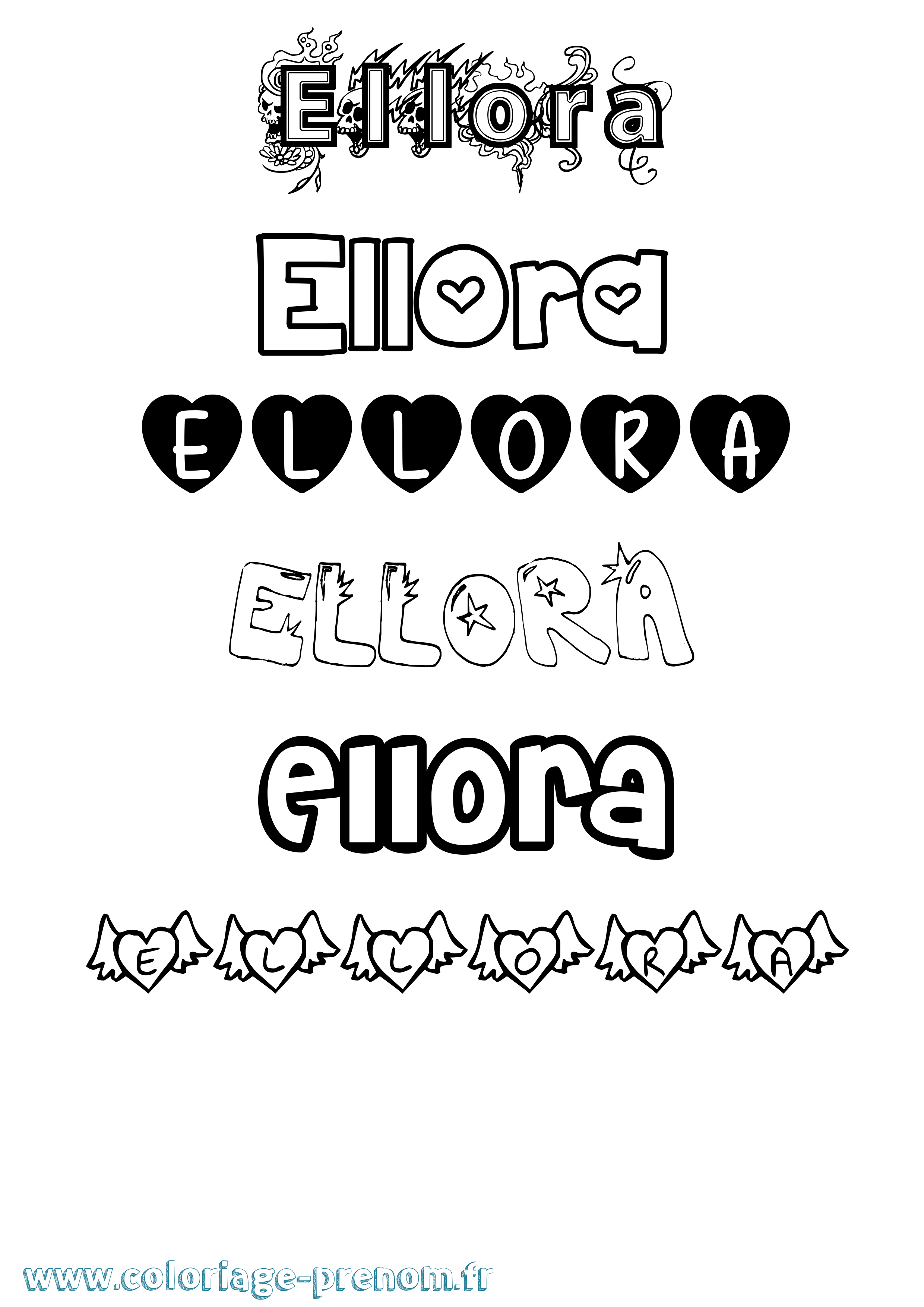 Coloriage prénom Ellora Girly