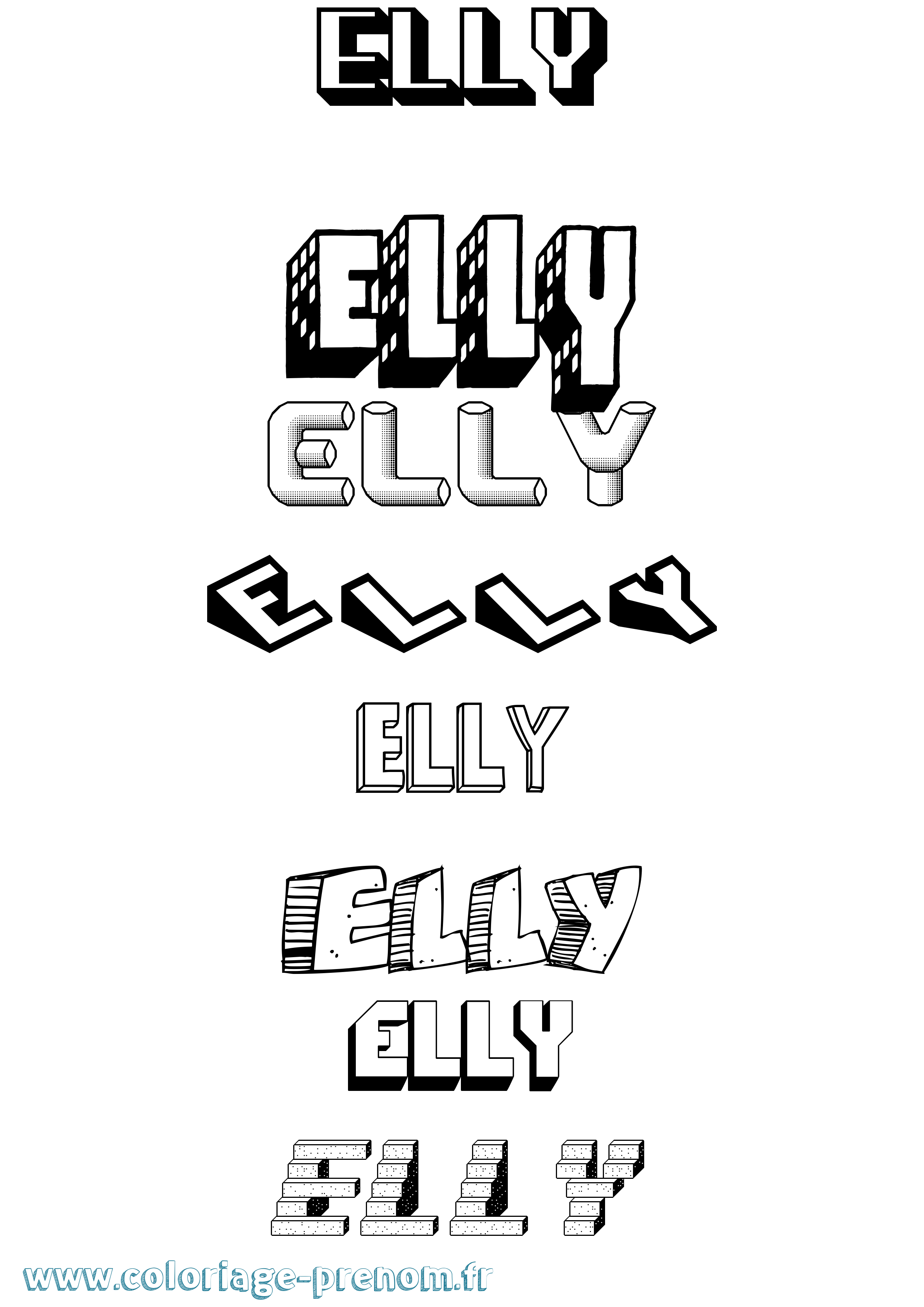 Coloriage prénom Elly Effet 3D