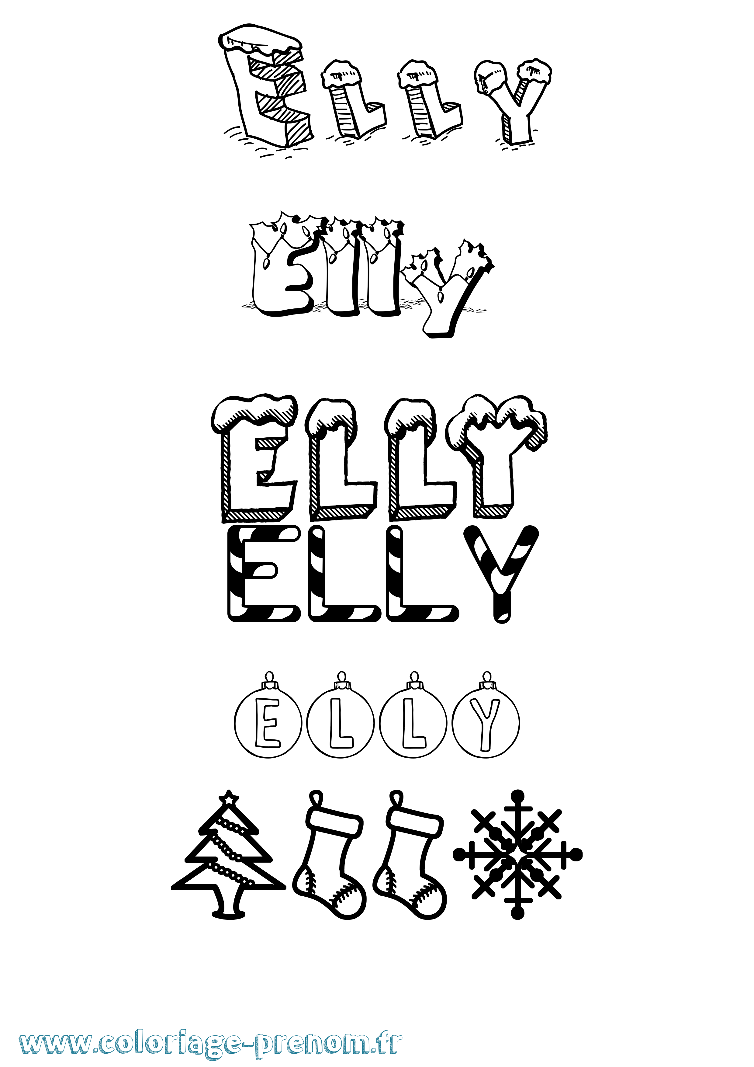 Coloriage prénom Elly Noël