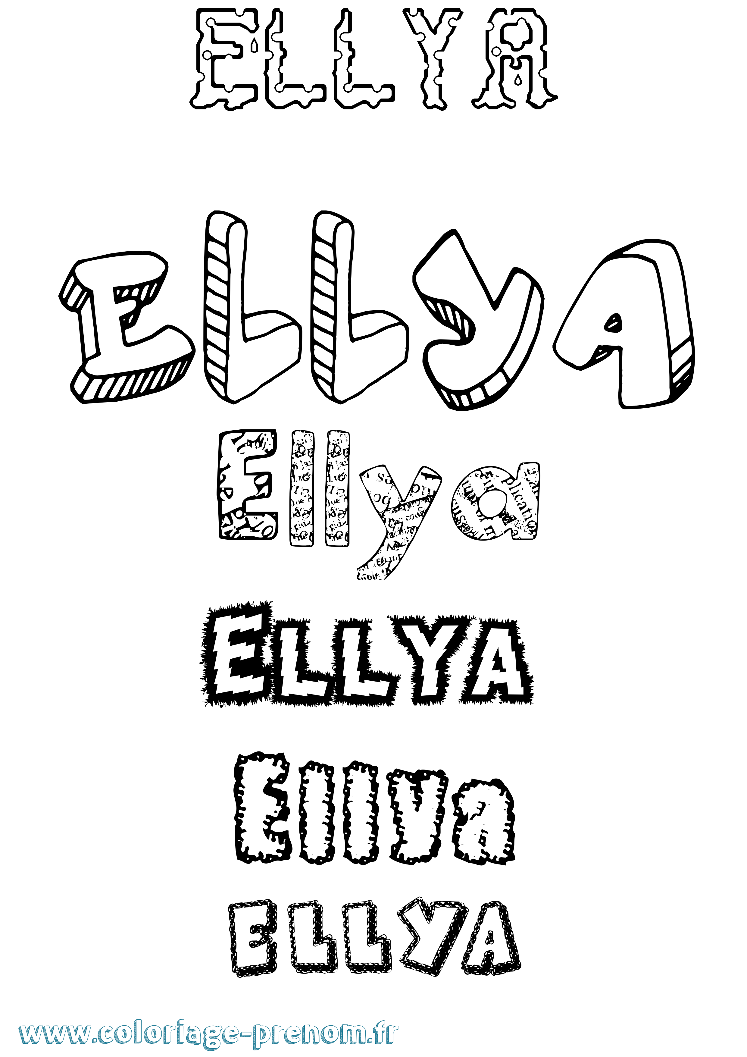 Coloriage prénom Ellya Destructuré