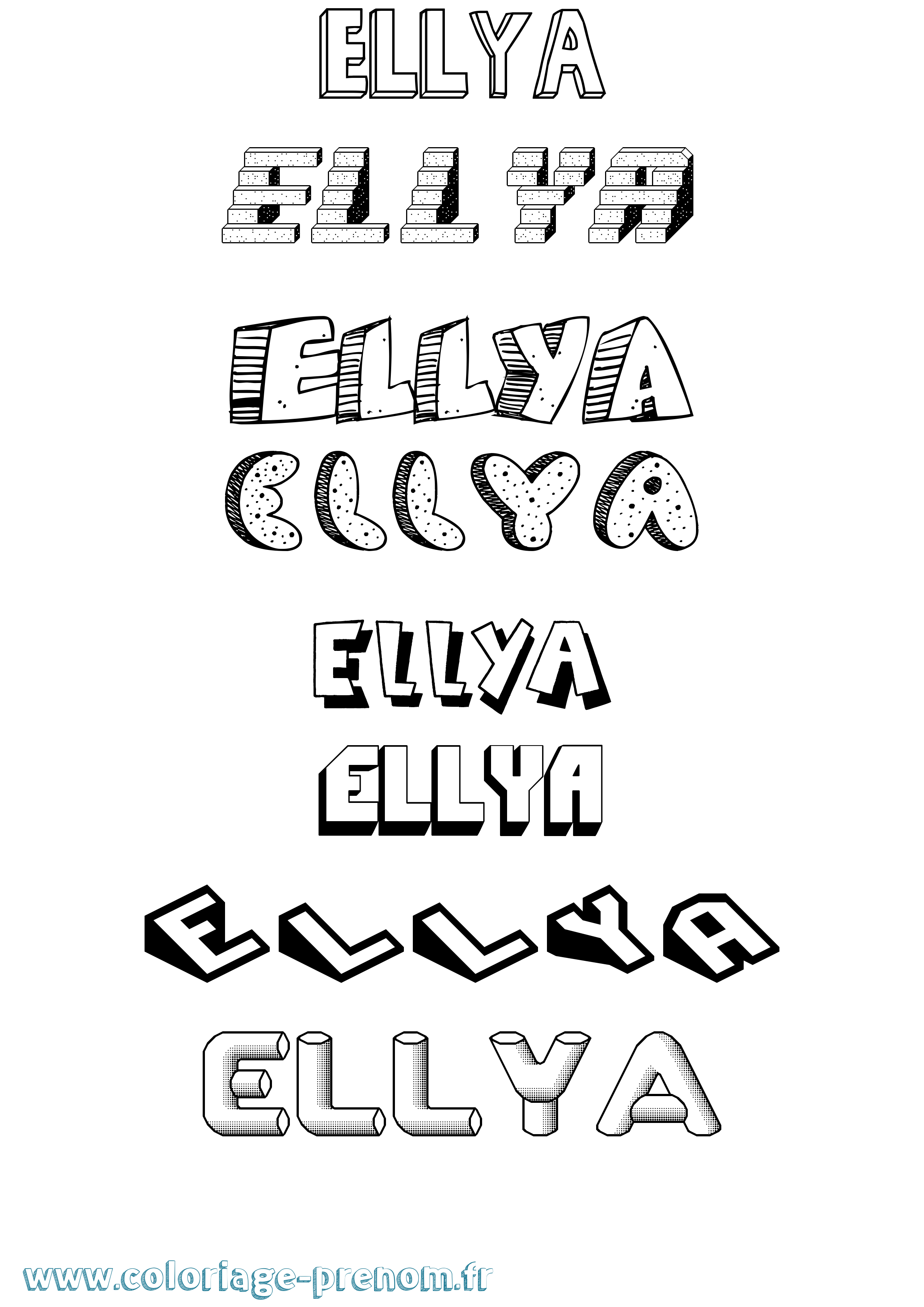 Coloriage prénom Ellya Effet 3D