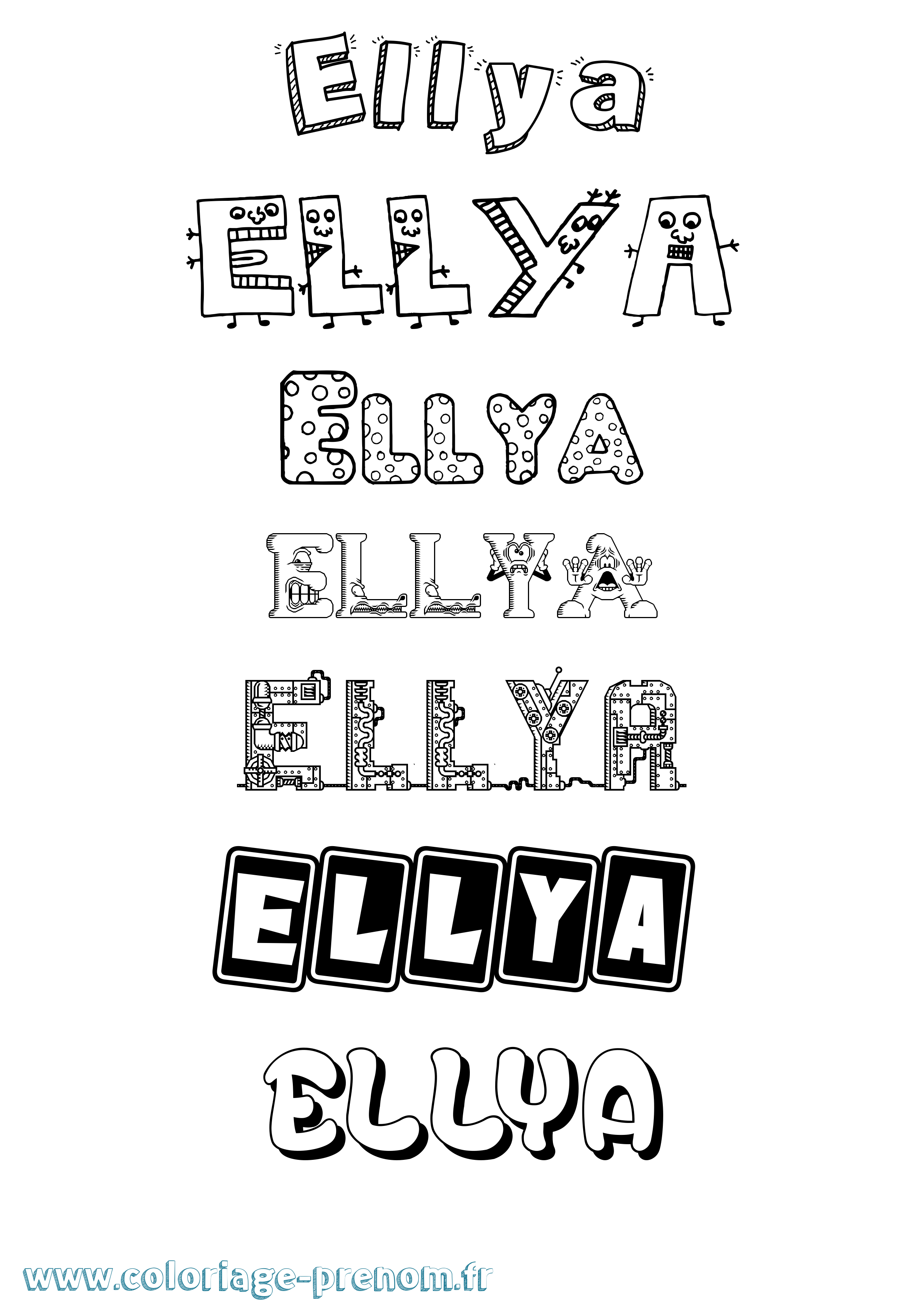 Coloriage prénom Ellya Fun