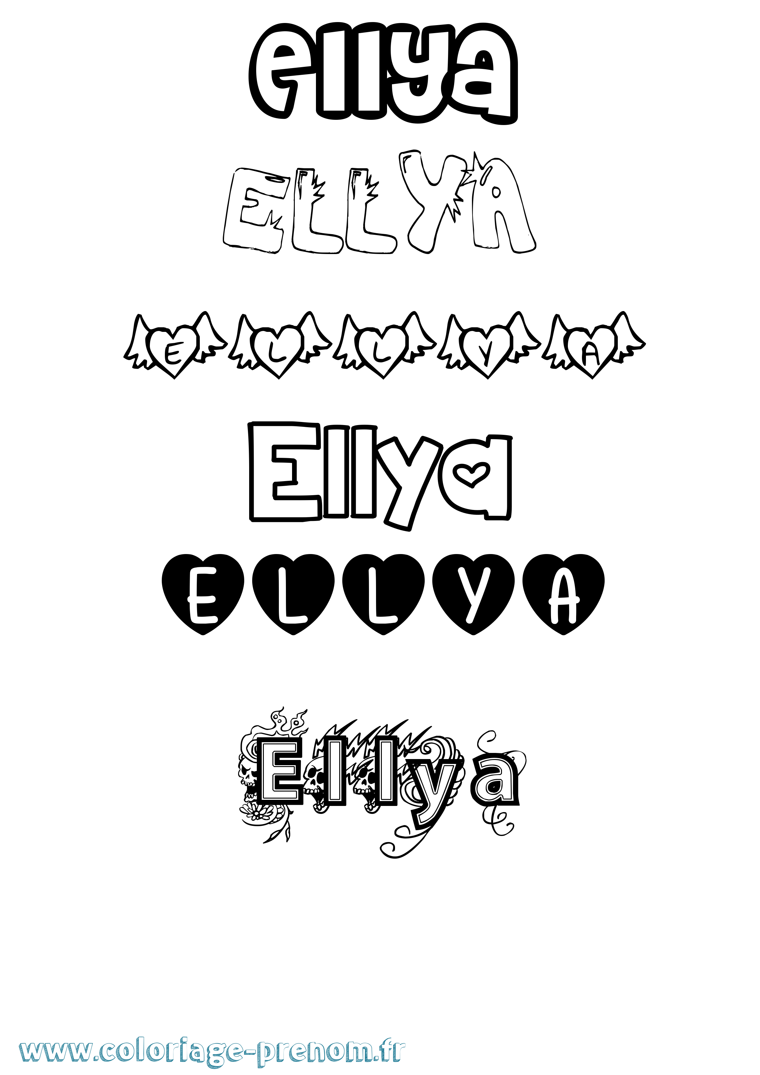 Coloriage prénom Ellya Girly