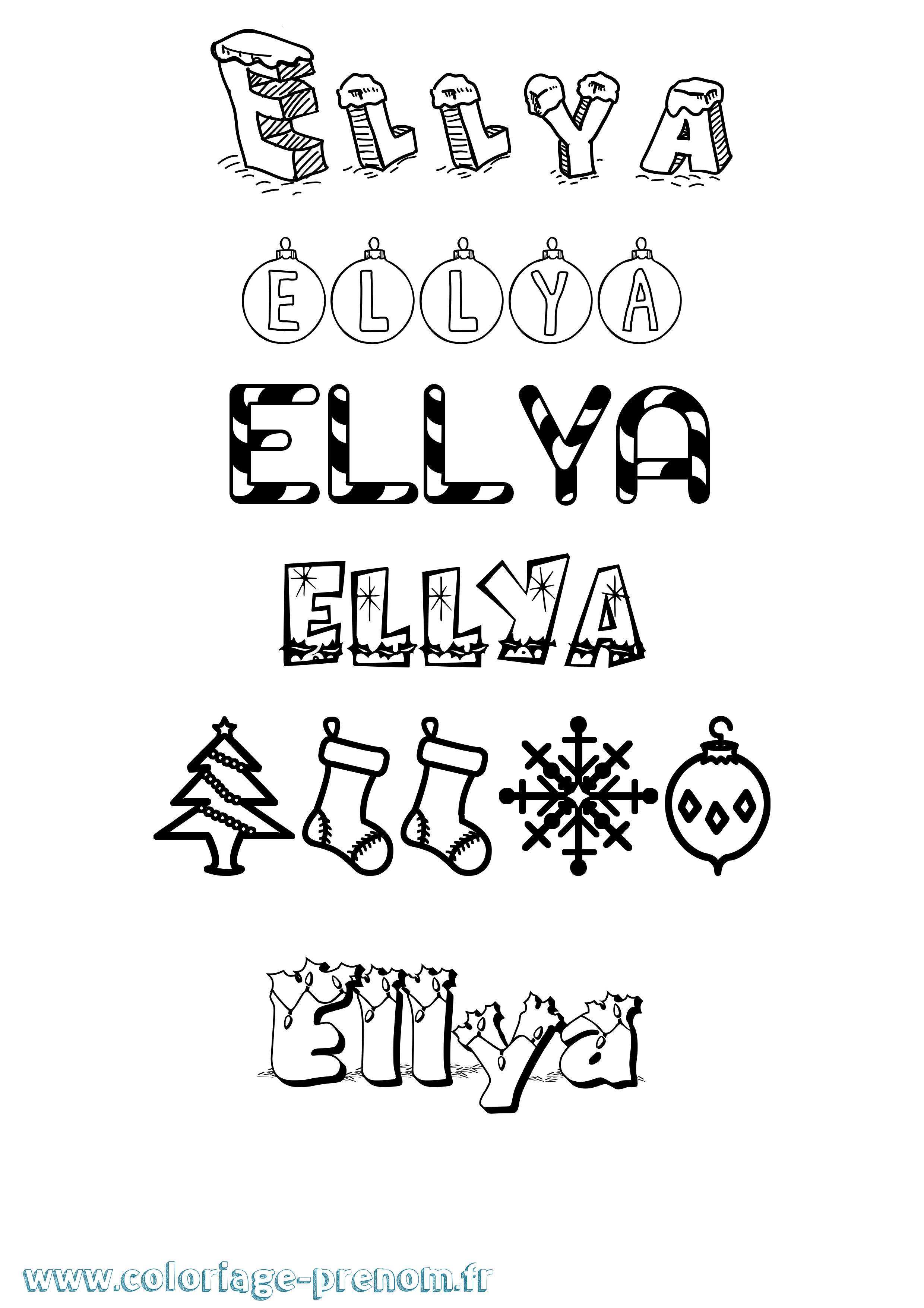Coloriage prénom Ellya Noël