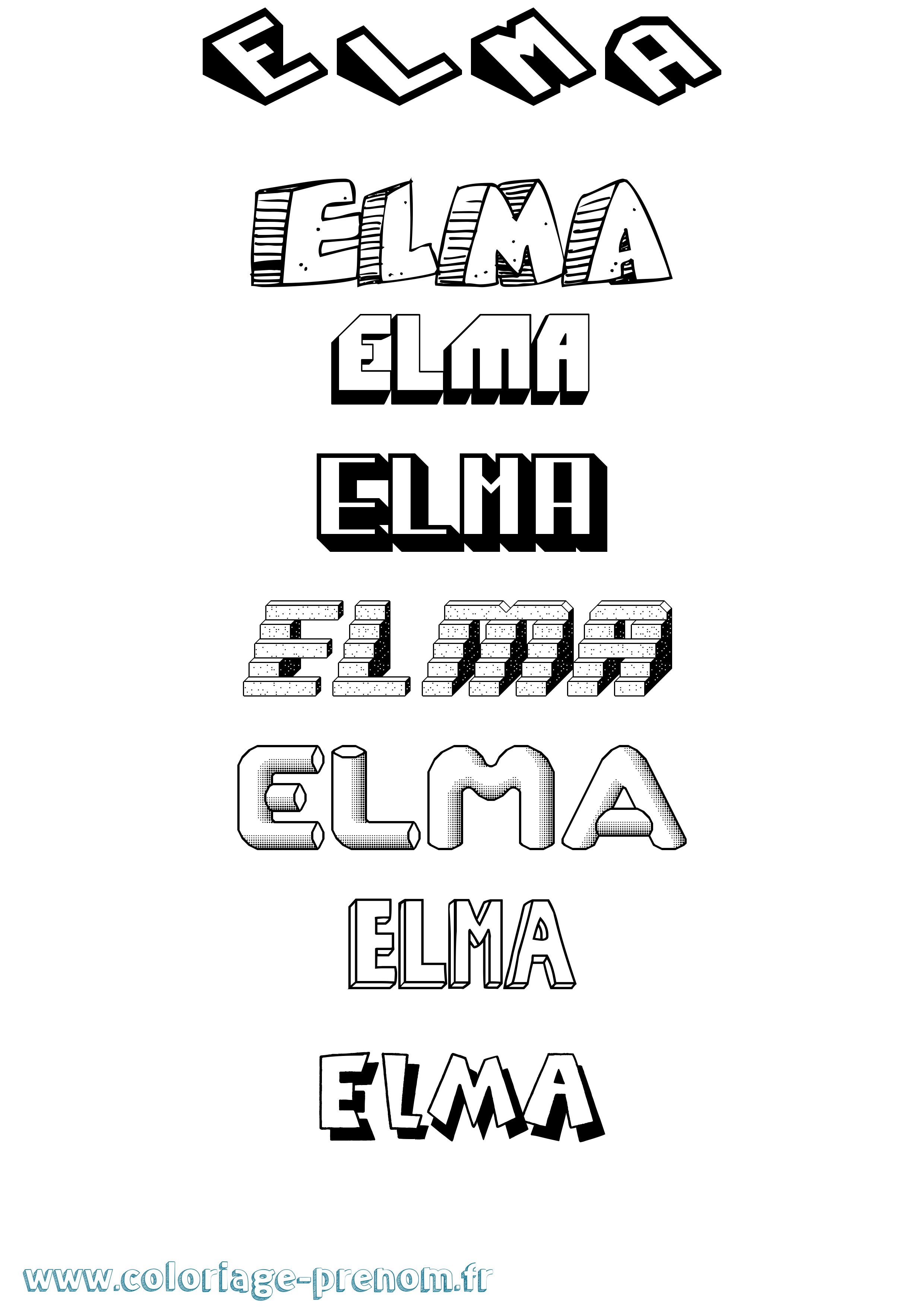 Coloriage prénom Elma Effet 3D
