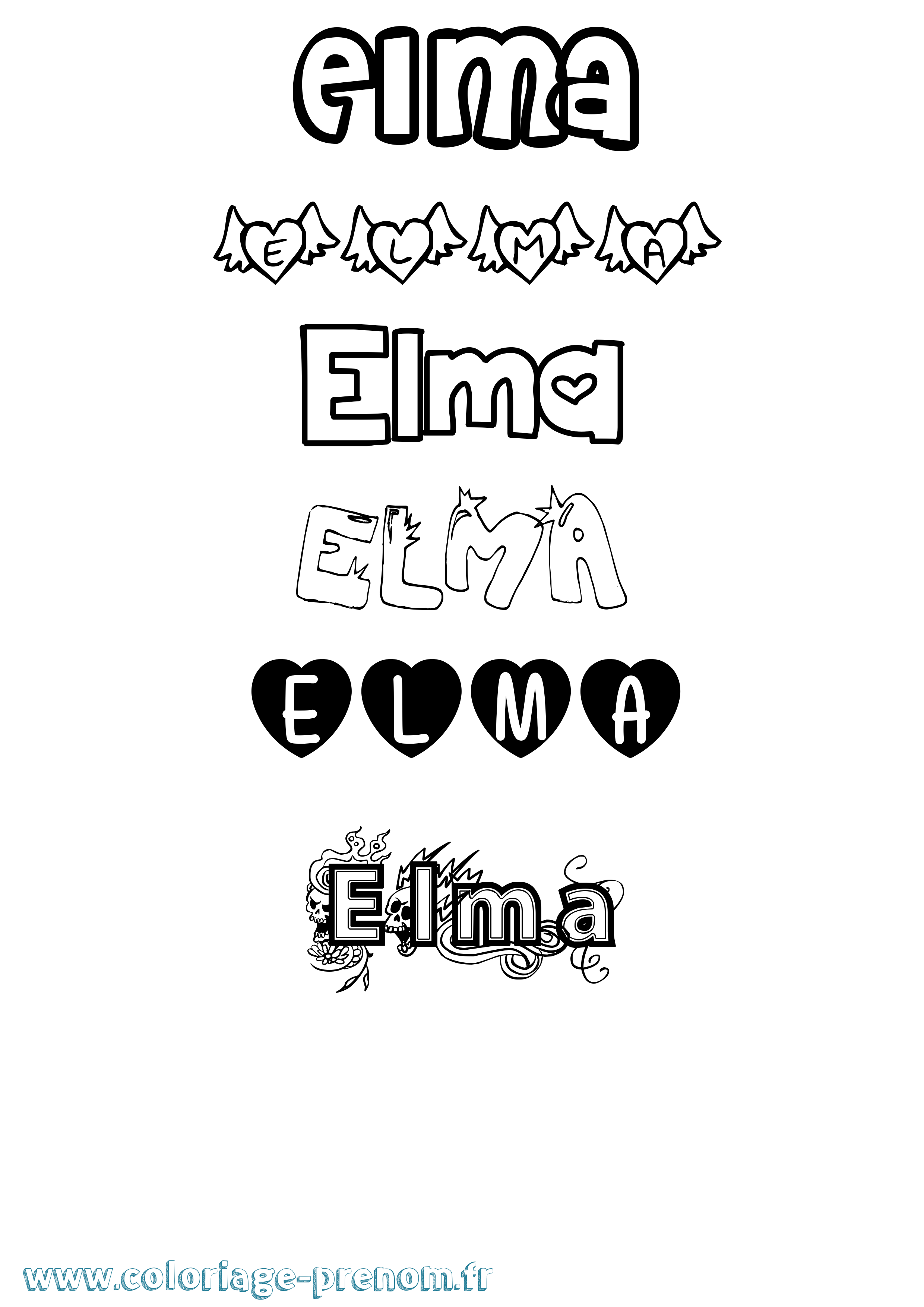 Coloriage prénom Elma Girly