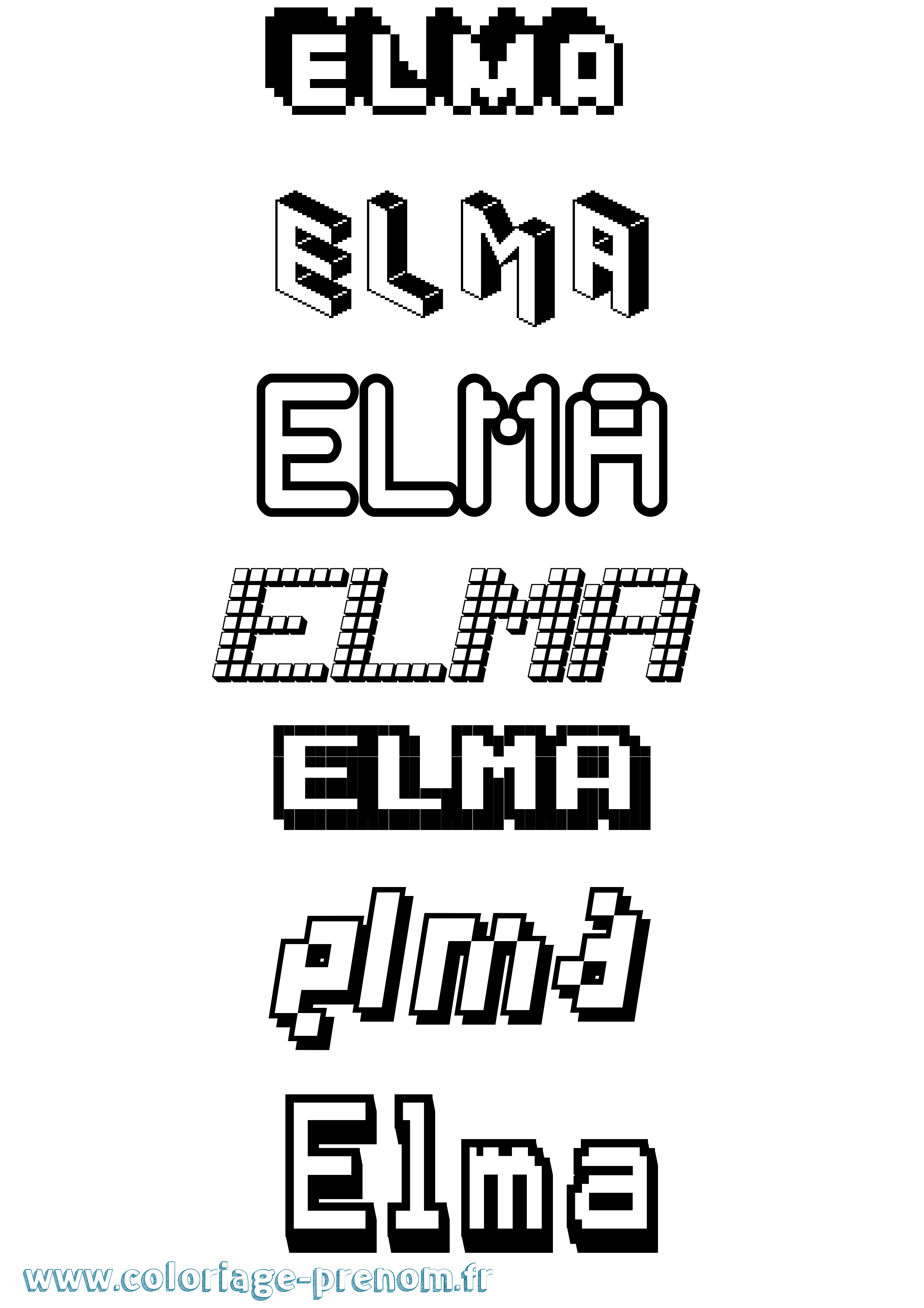 Coloriage prénom Elma Pixel