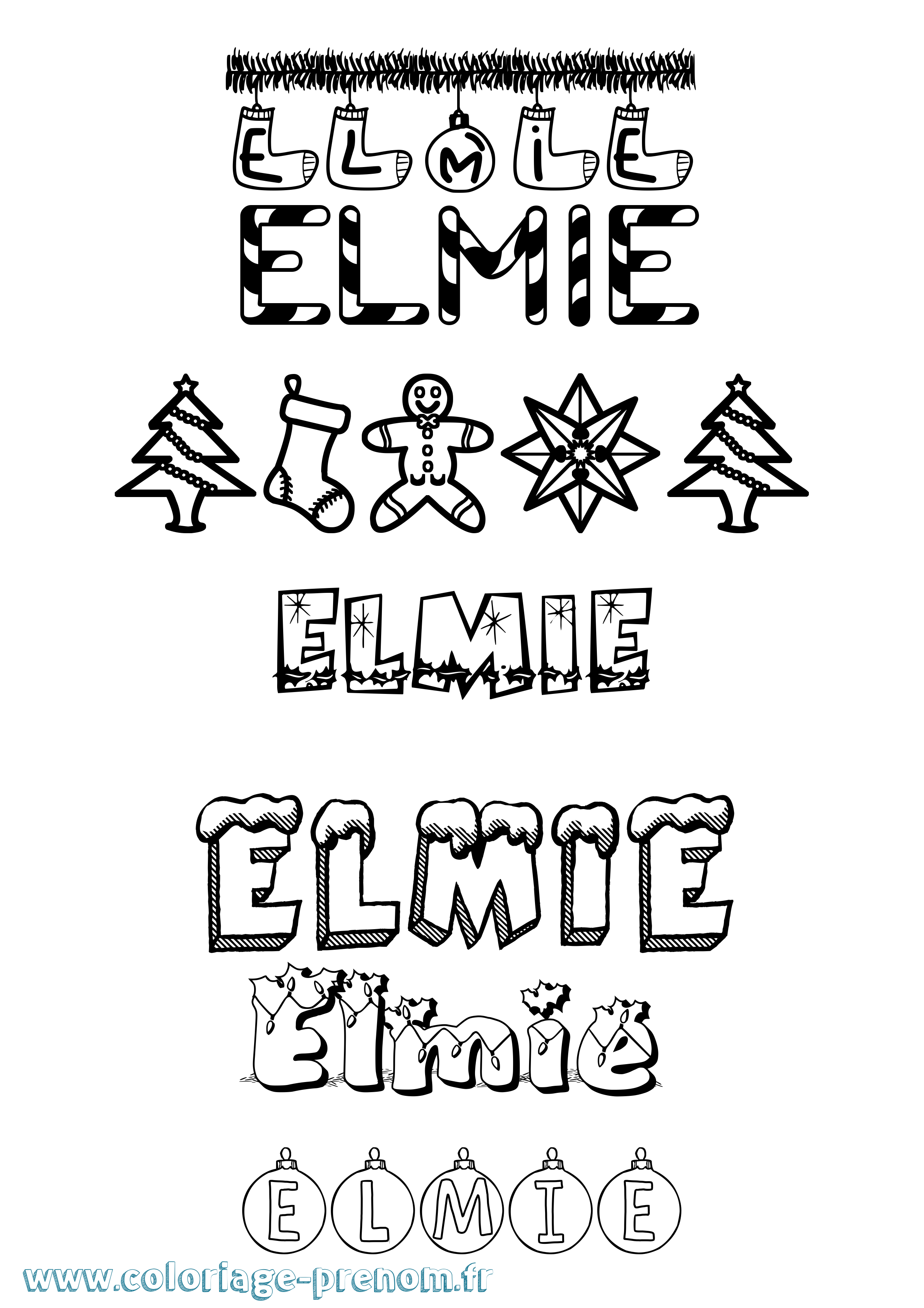 Coloriage prénom Elmie Noël