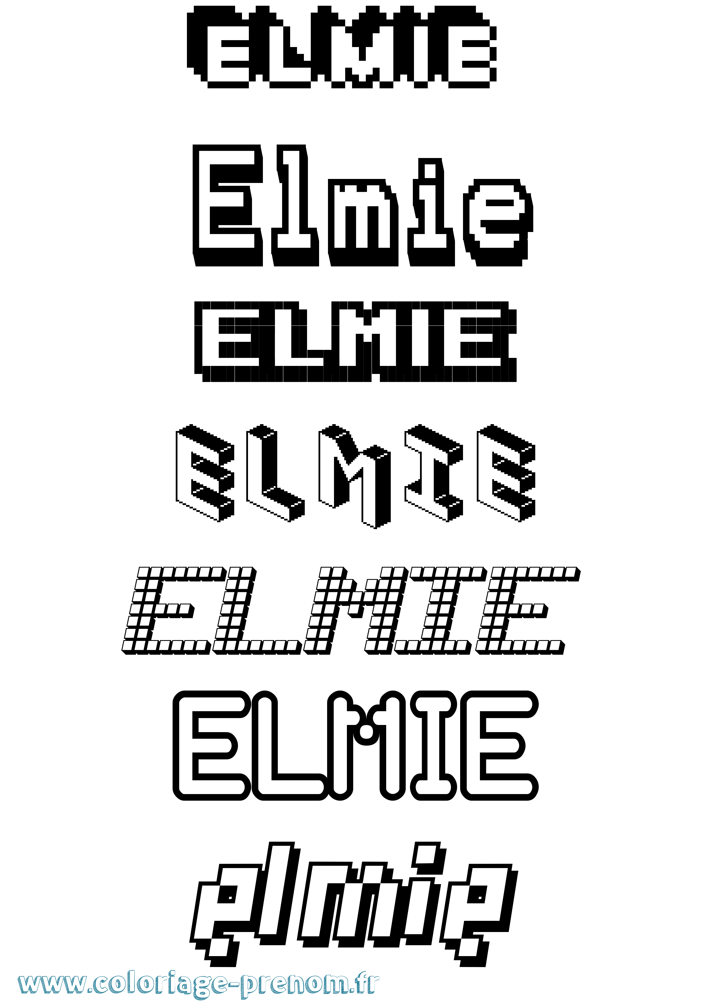 Coloriage prénom Elmie Pixel