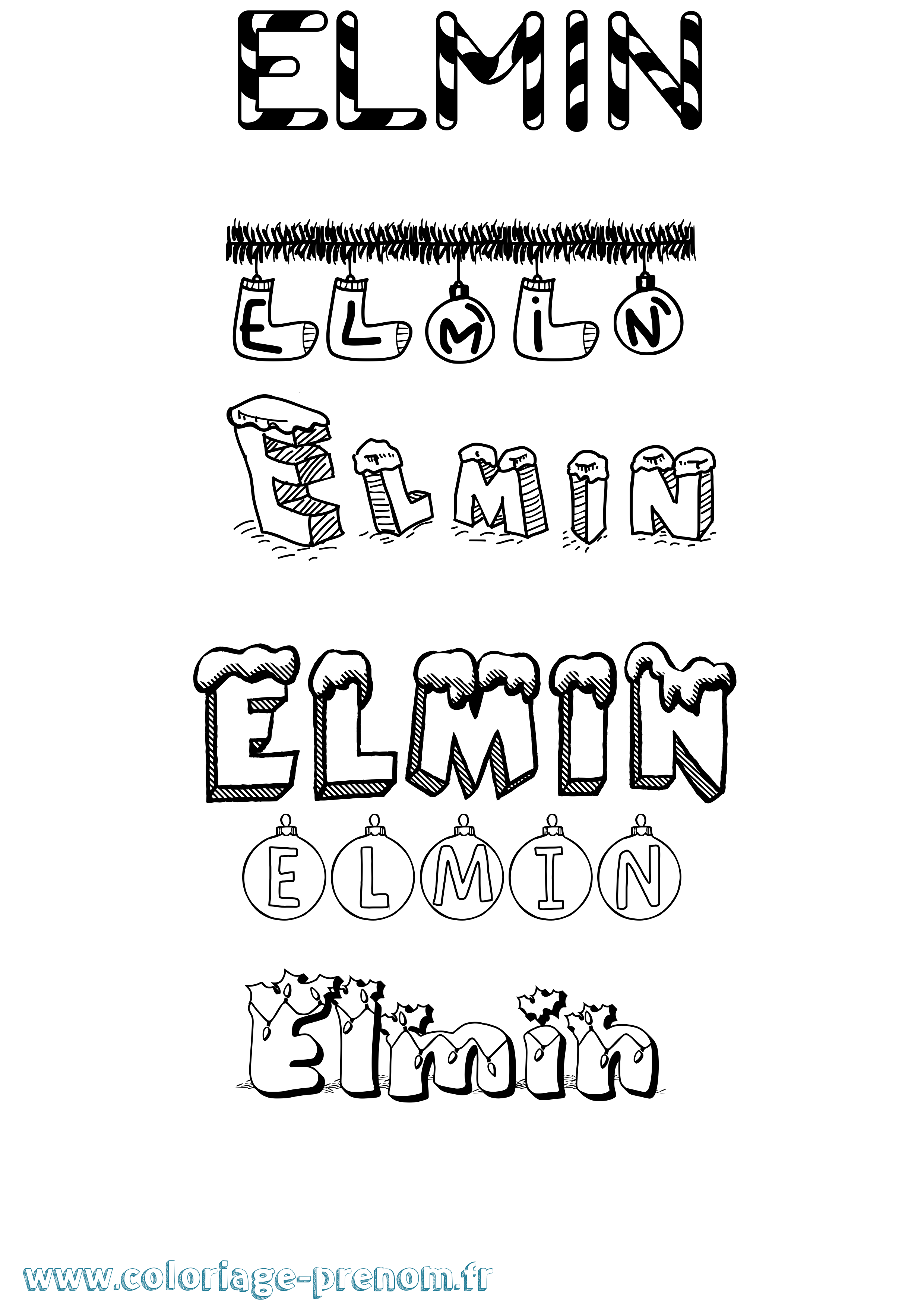 Coloriage prénom Elmin Noël