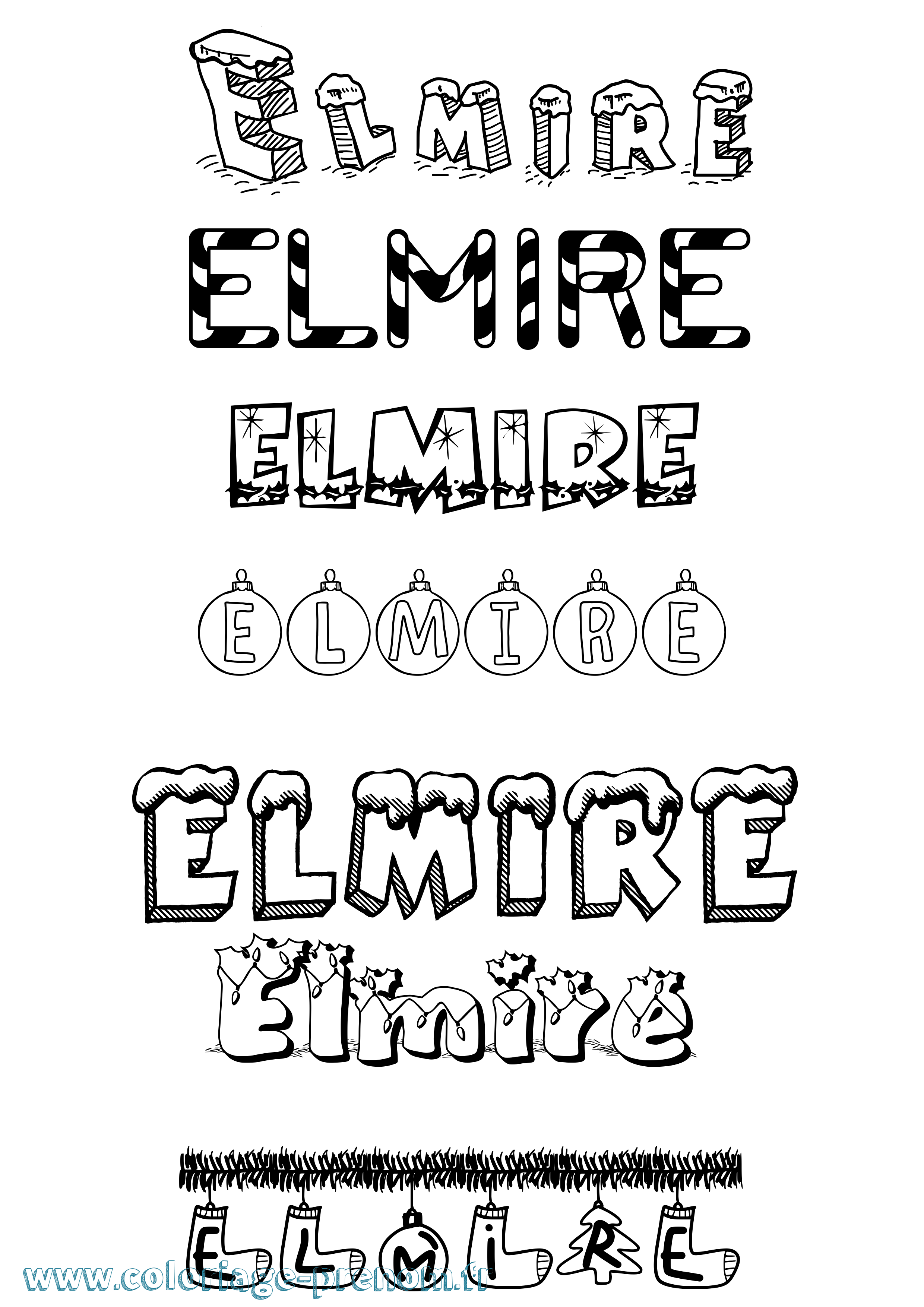 Coloriage prénom Elmire Noël
