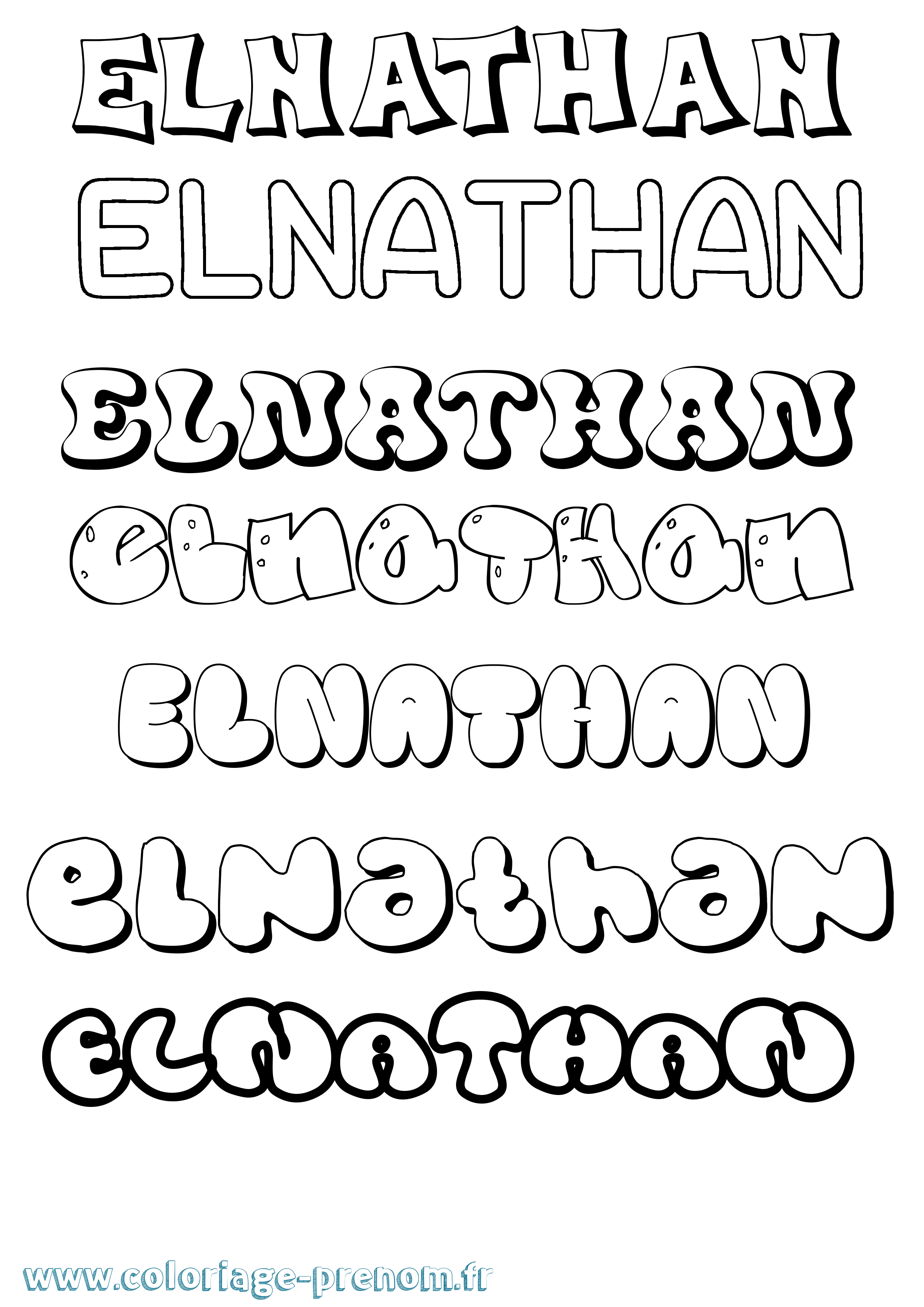 Coloriage prénom Elnathan Bubble