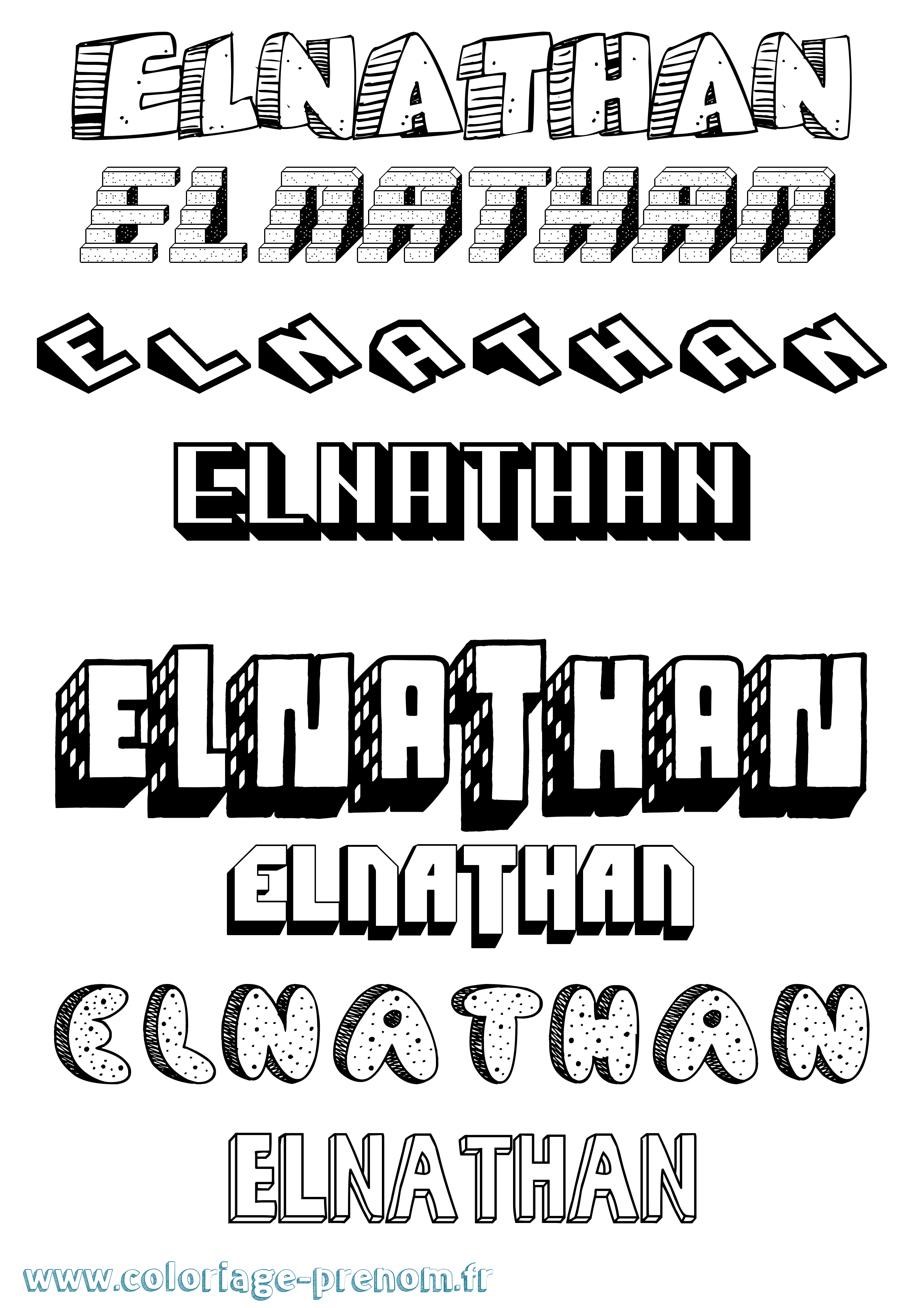 Coloriage prénom Elnathan Effet 3D