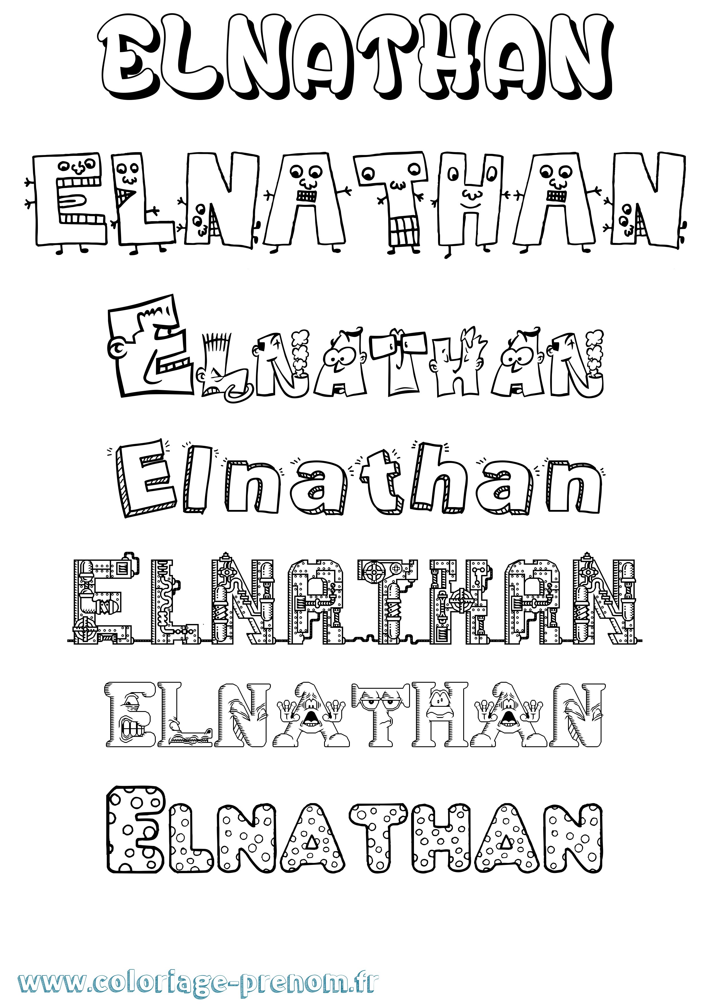 Coloriage prénom Elnathan Fun