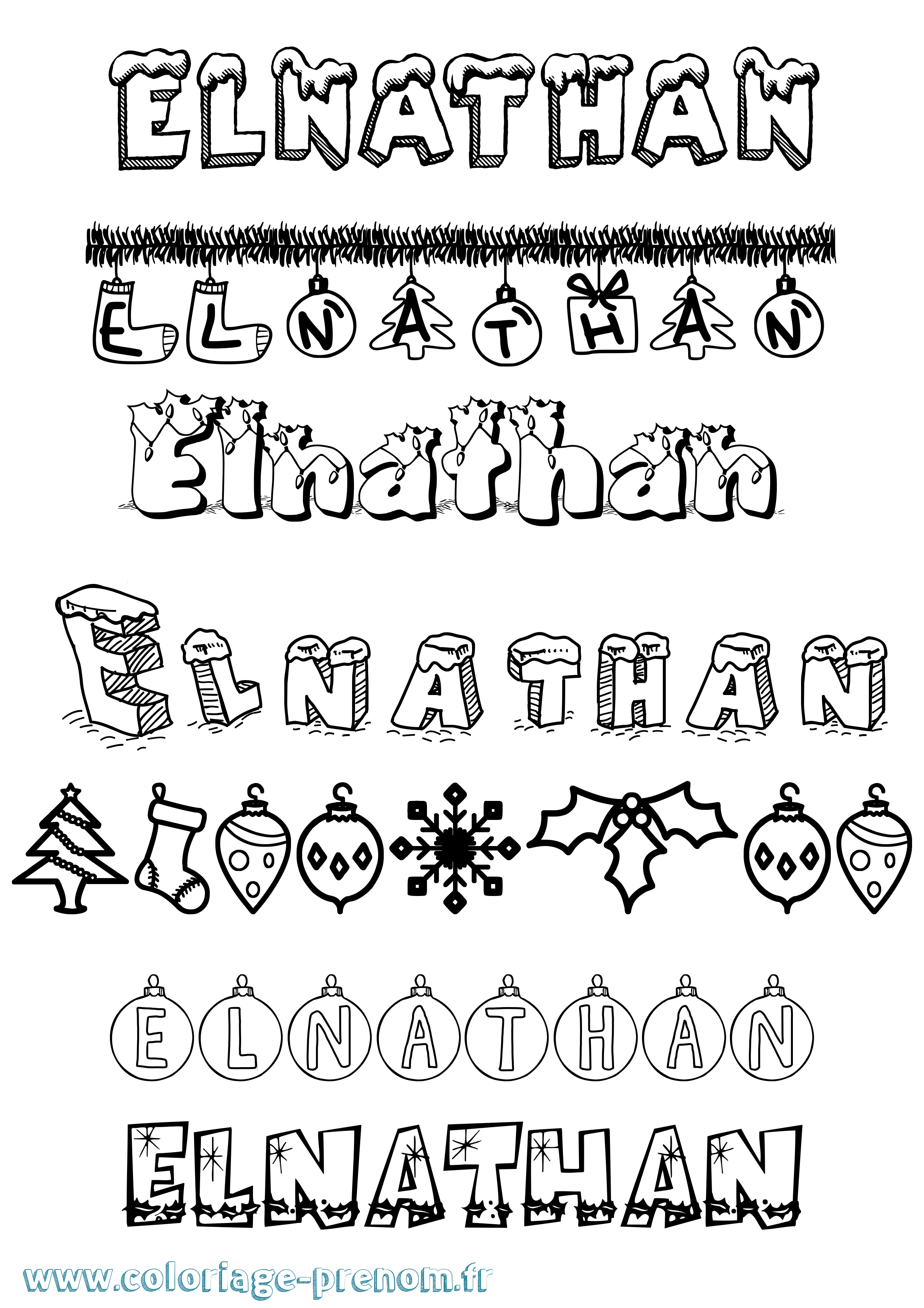 Coloriage prénom Elnathan Noël