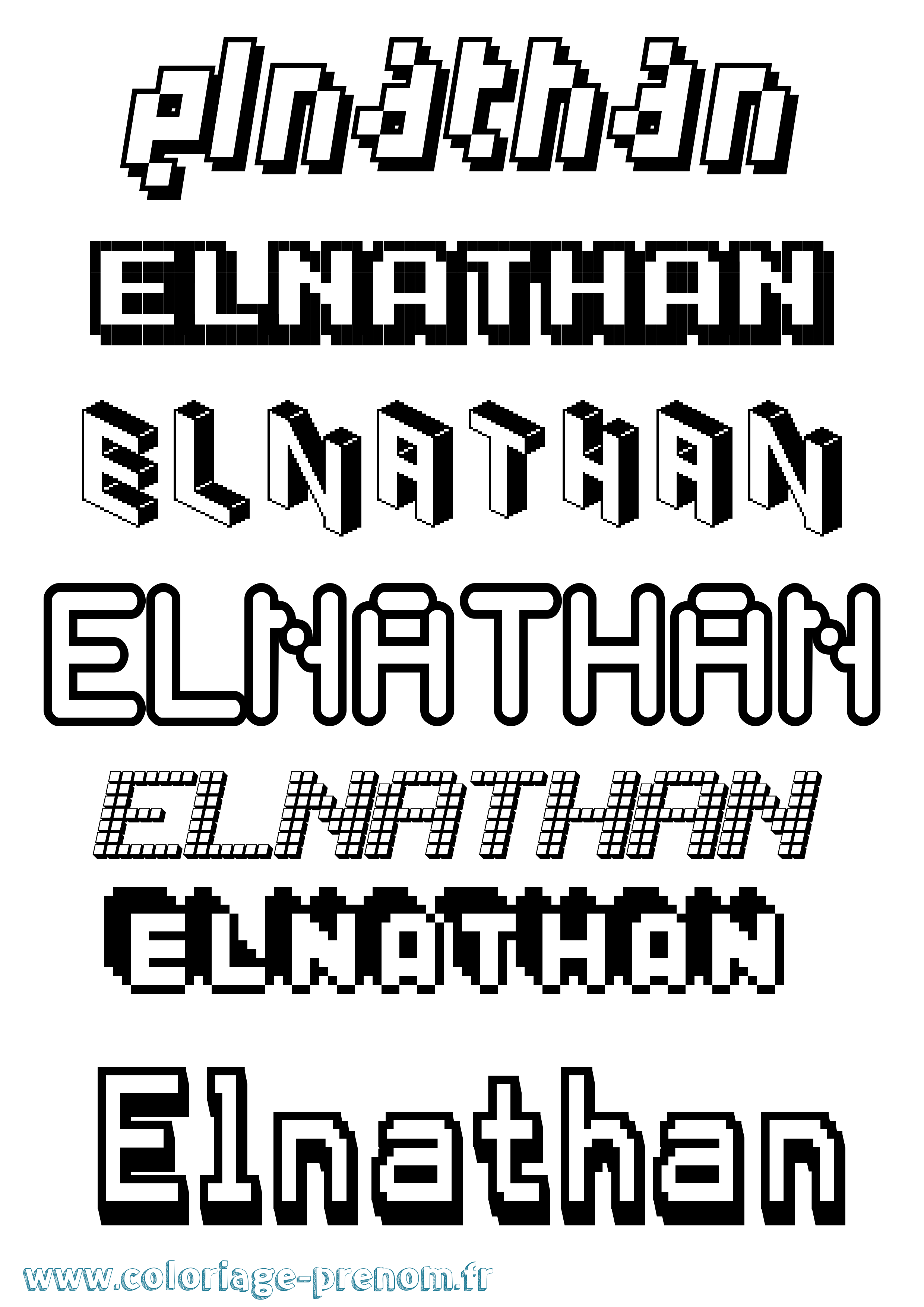 Coloriage prénom Elnathan Pixel