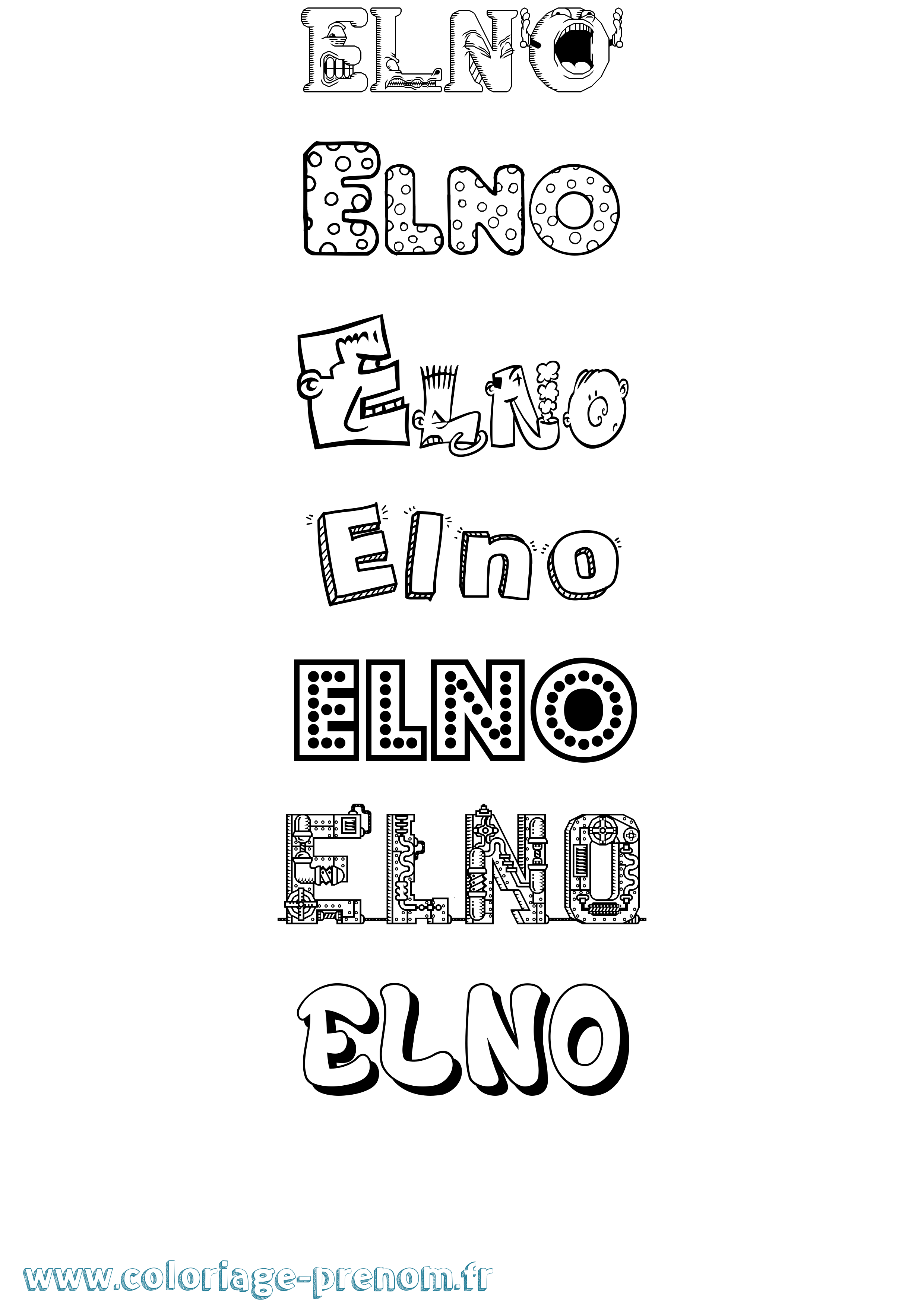 Coloriage prénom Elno Fun