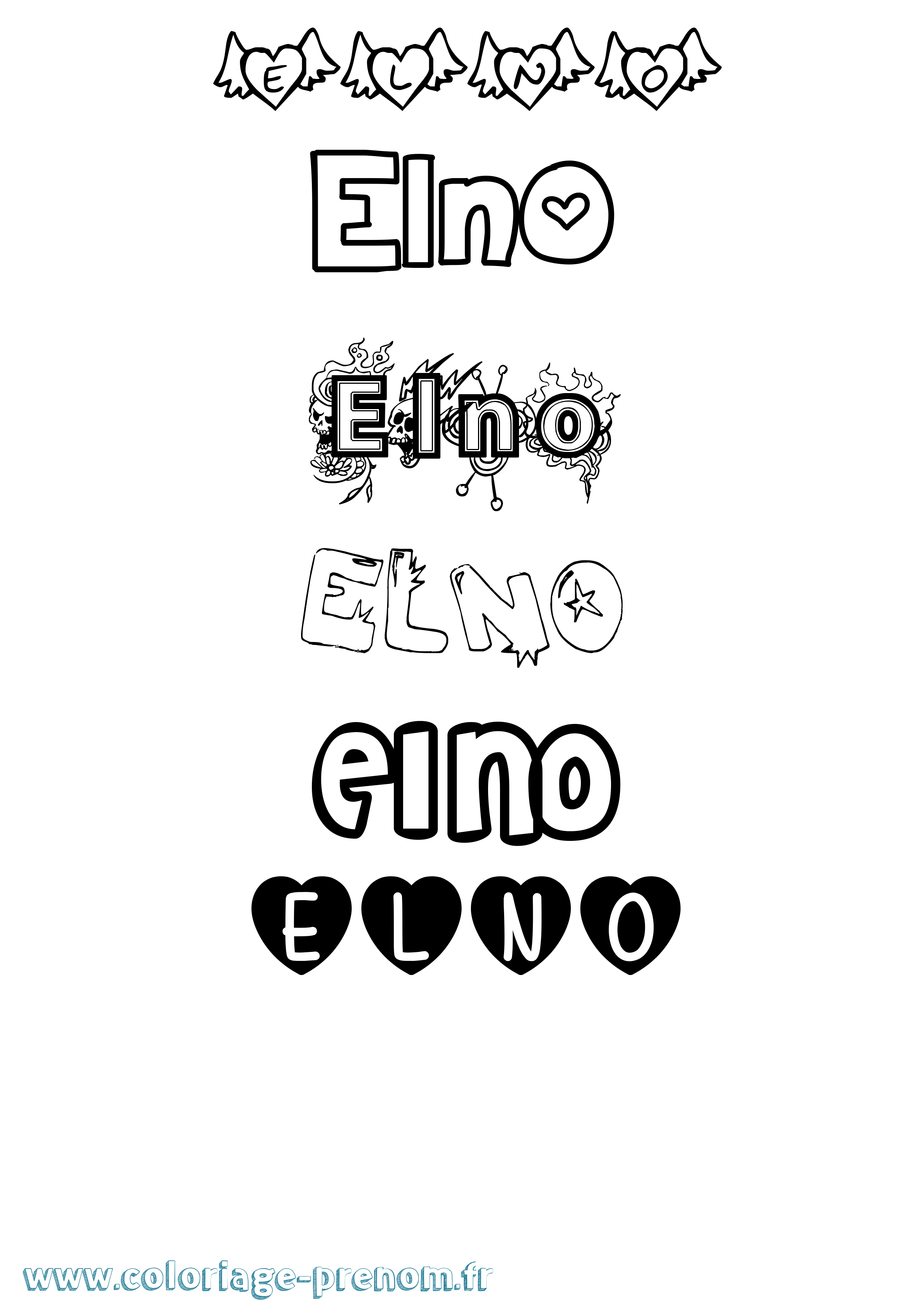 Coloriage prénom Elno Girly