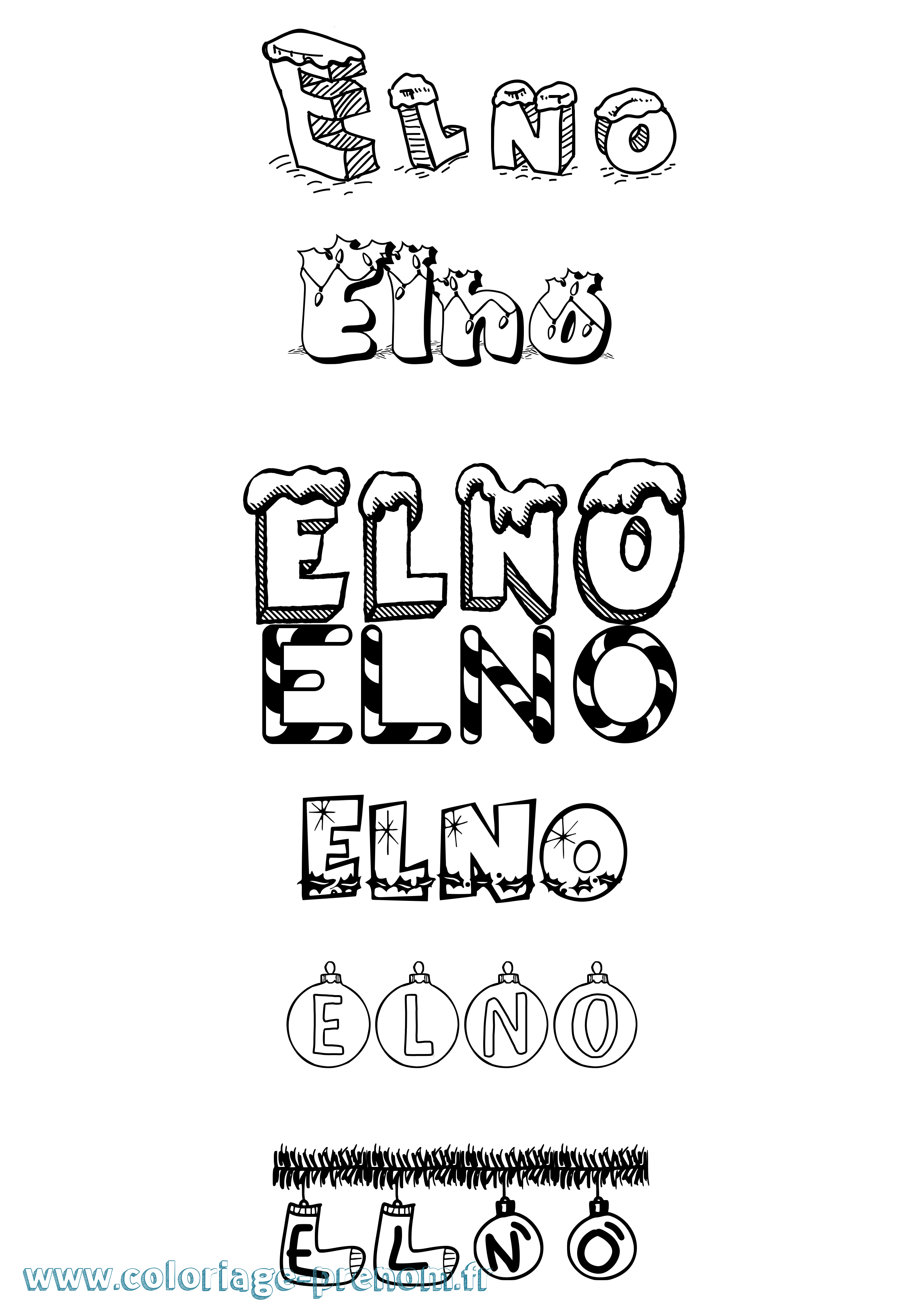 Coloriage prénom Elno Noël