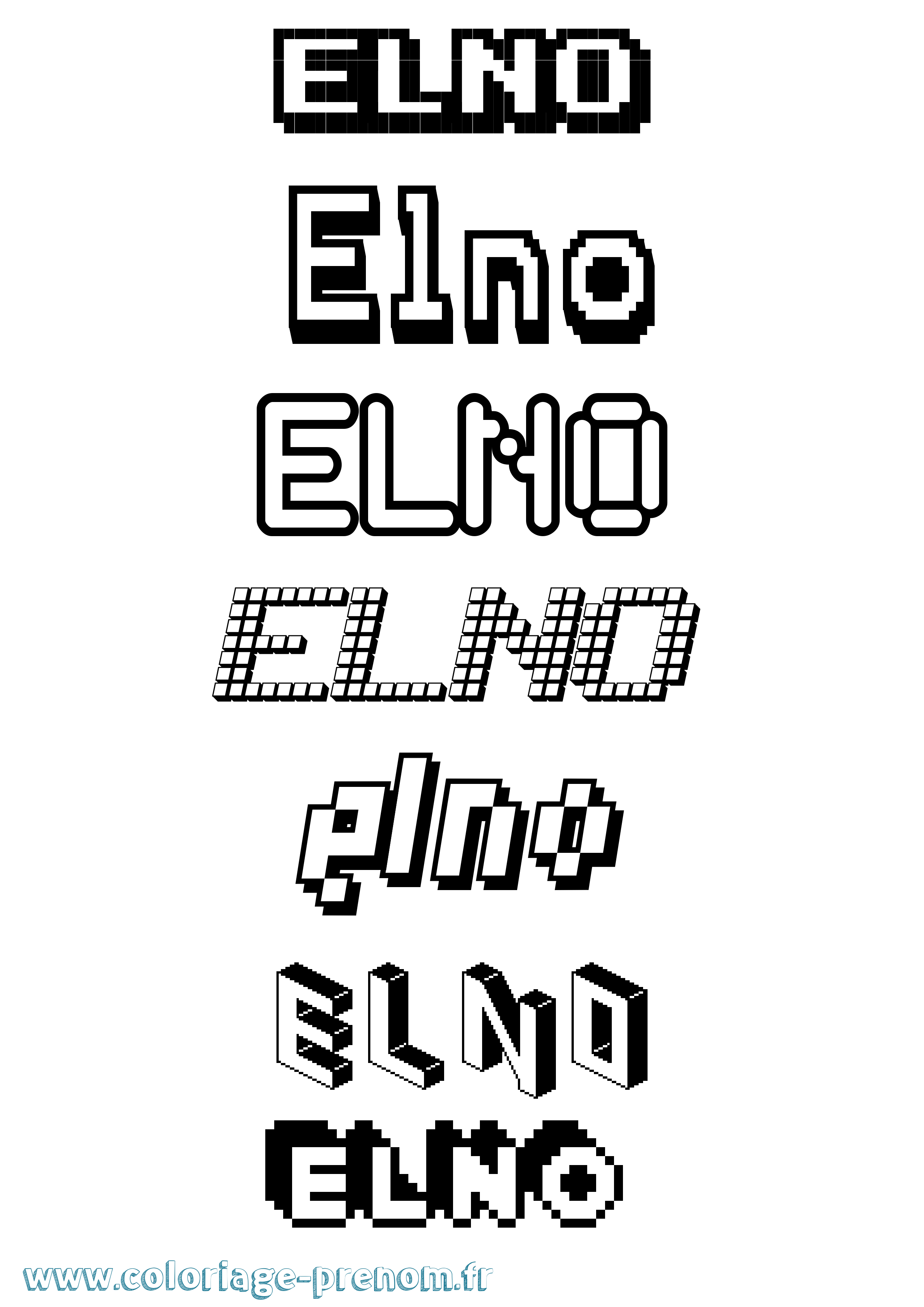 Coloriage prénom Elno Pixel