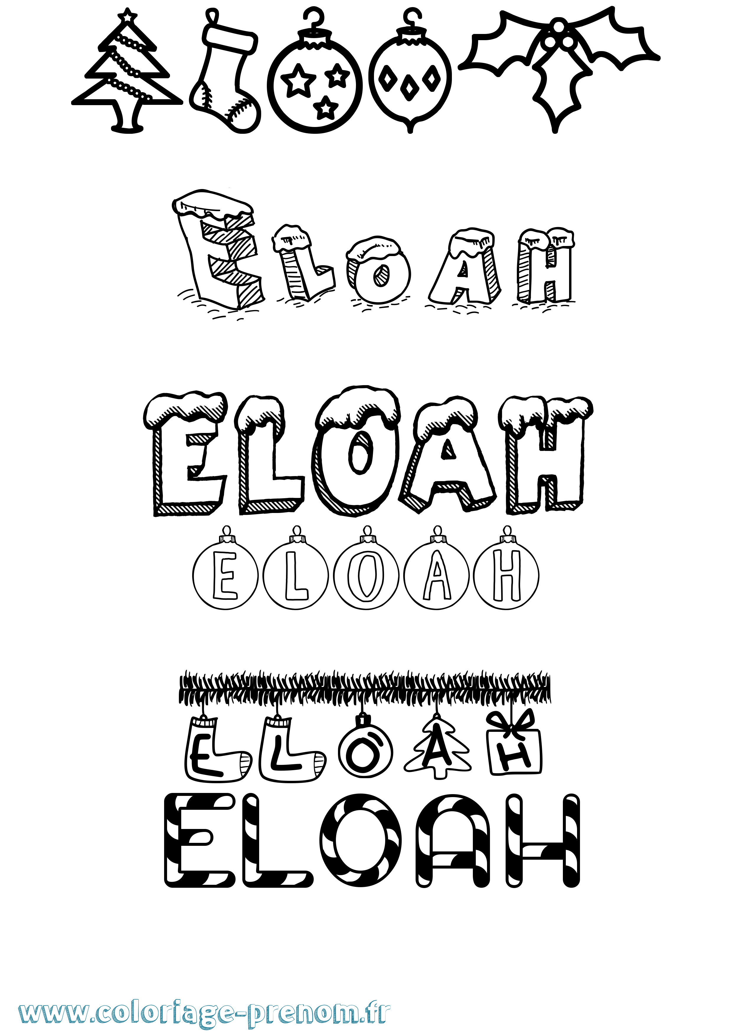 Coloriage prénom Eloah Noël