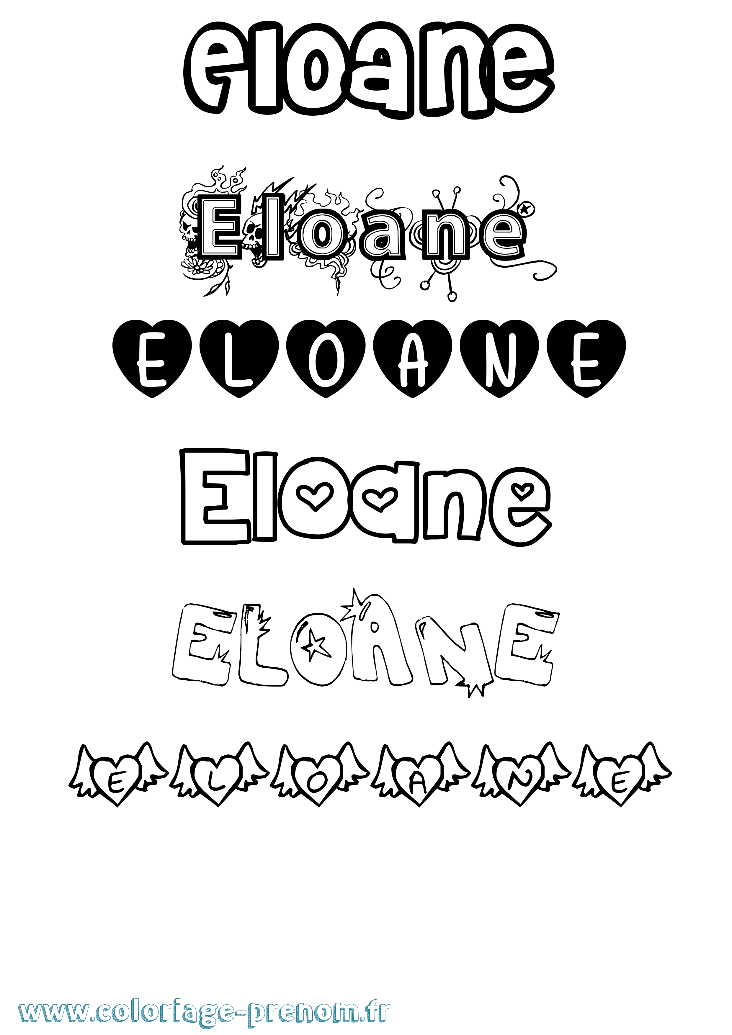 Coloriage prénom Eloane Girly