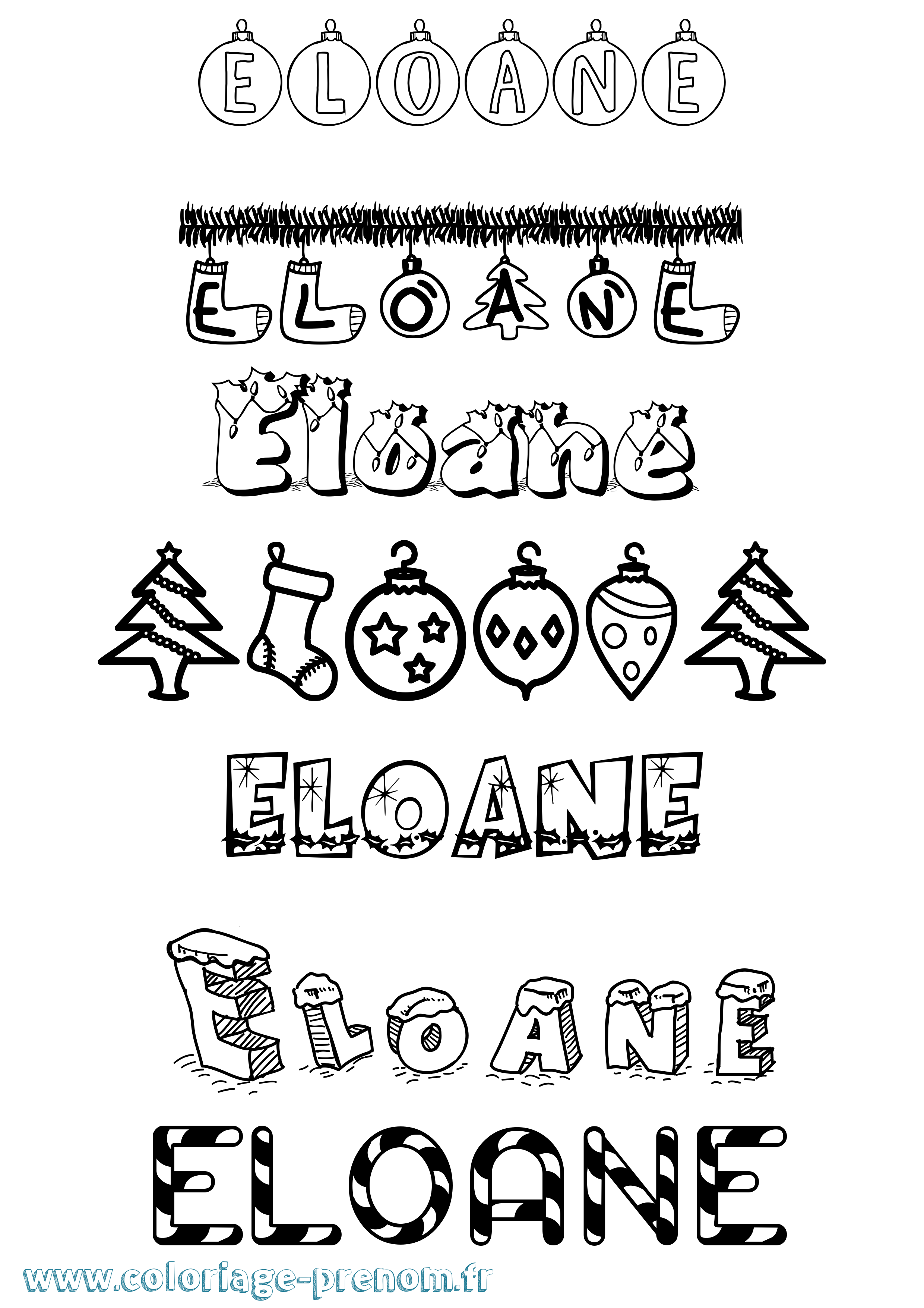 Coloriage prénom Eloane Noël