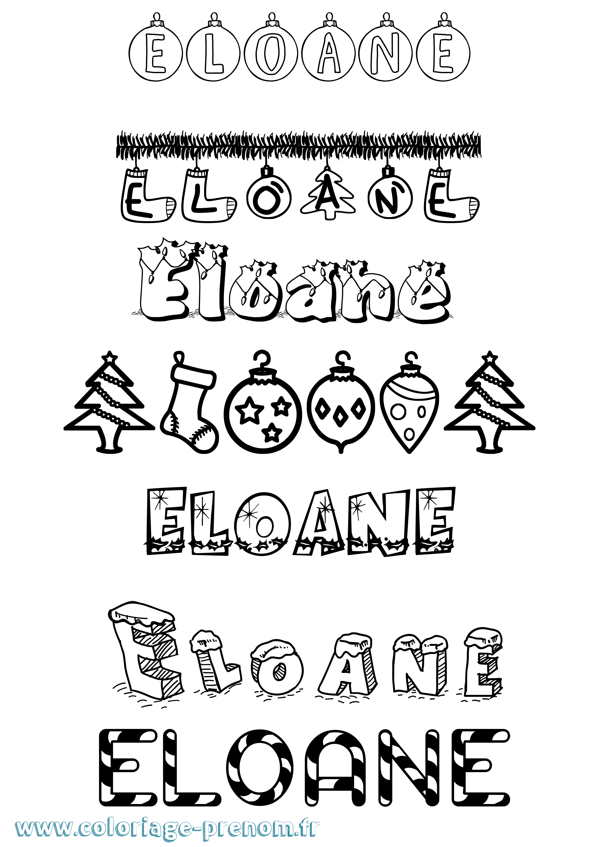 Coloriage Eloane Noël Coloriage prénom Eloane Noël