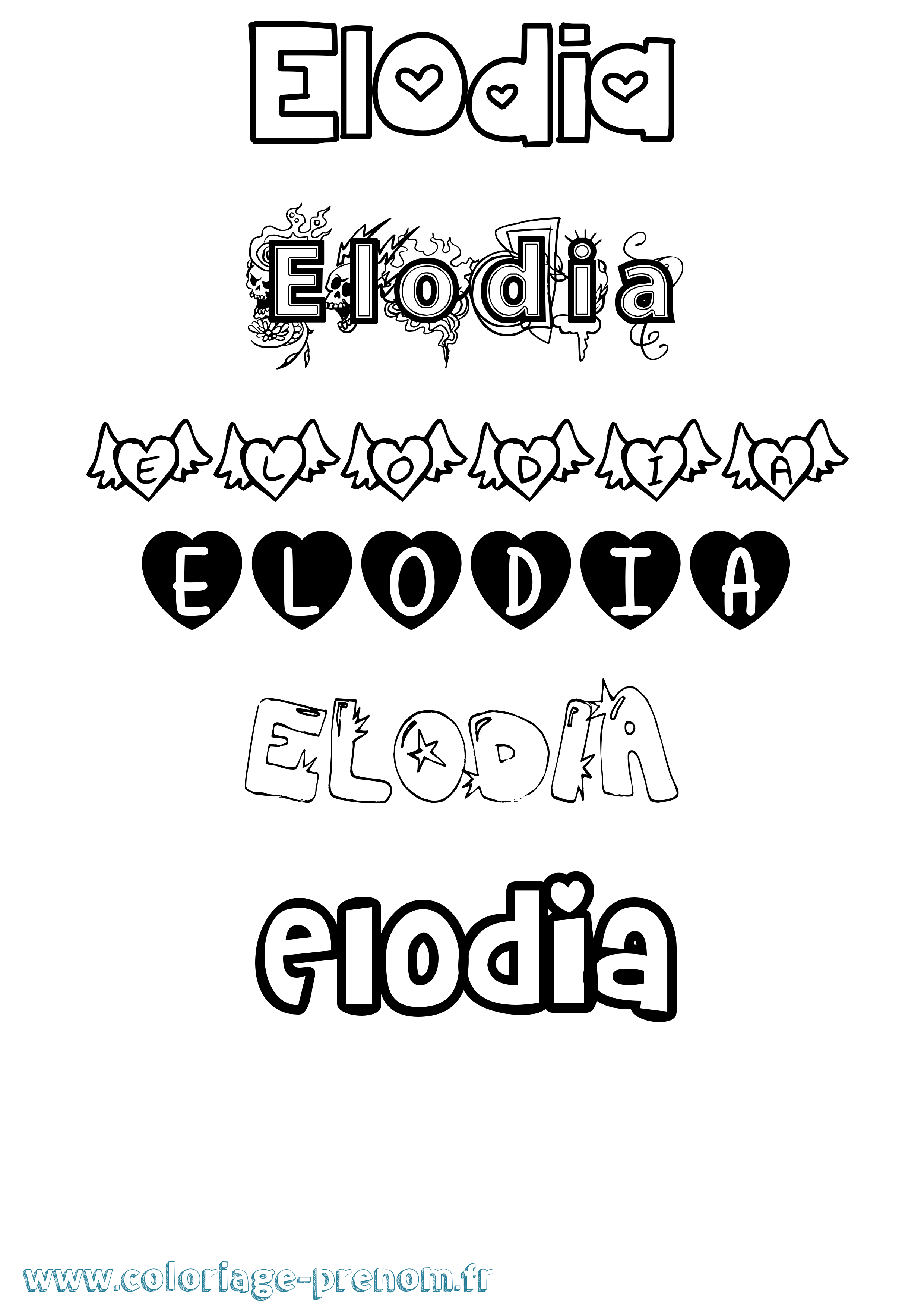 Coloriage prénom Elodia Girly