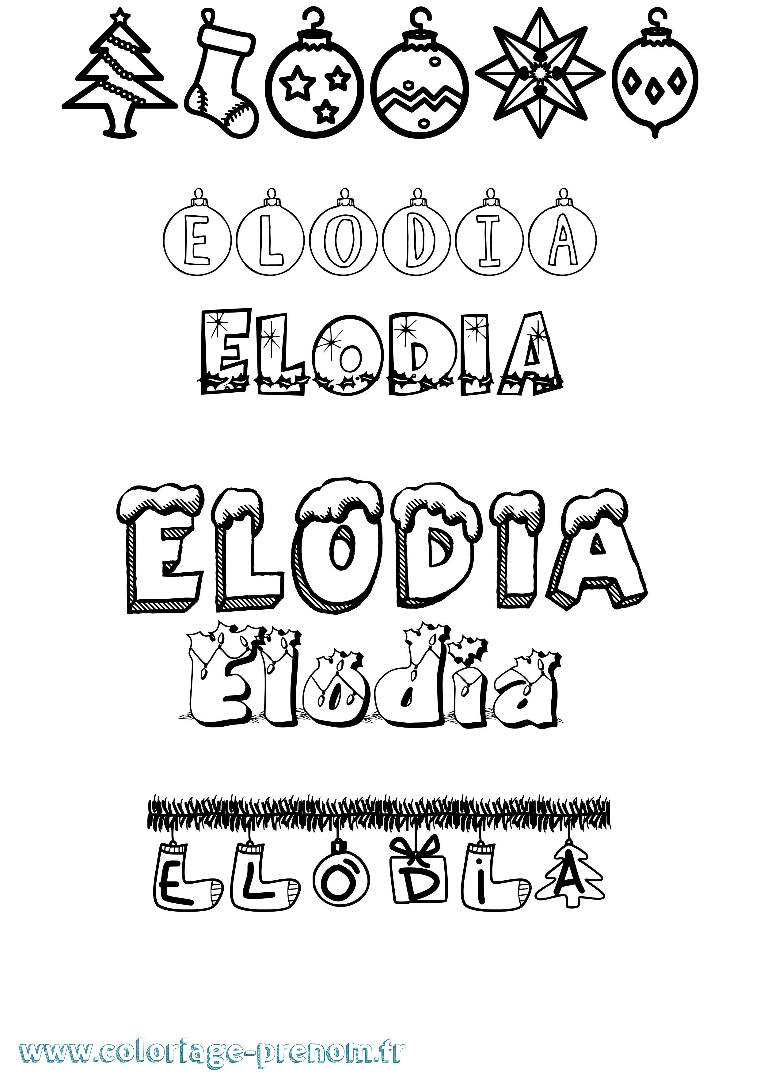 Coloriage prénom Elodia Noël