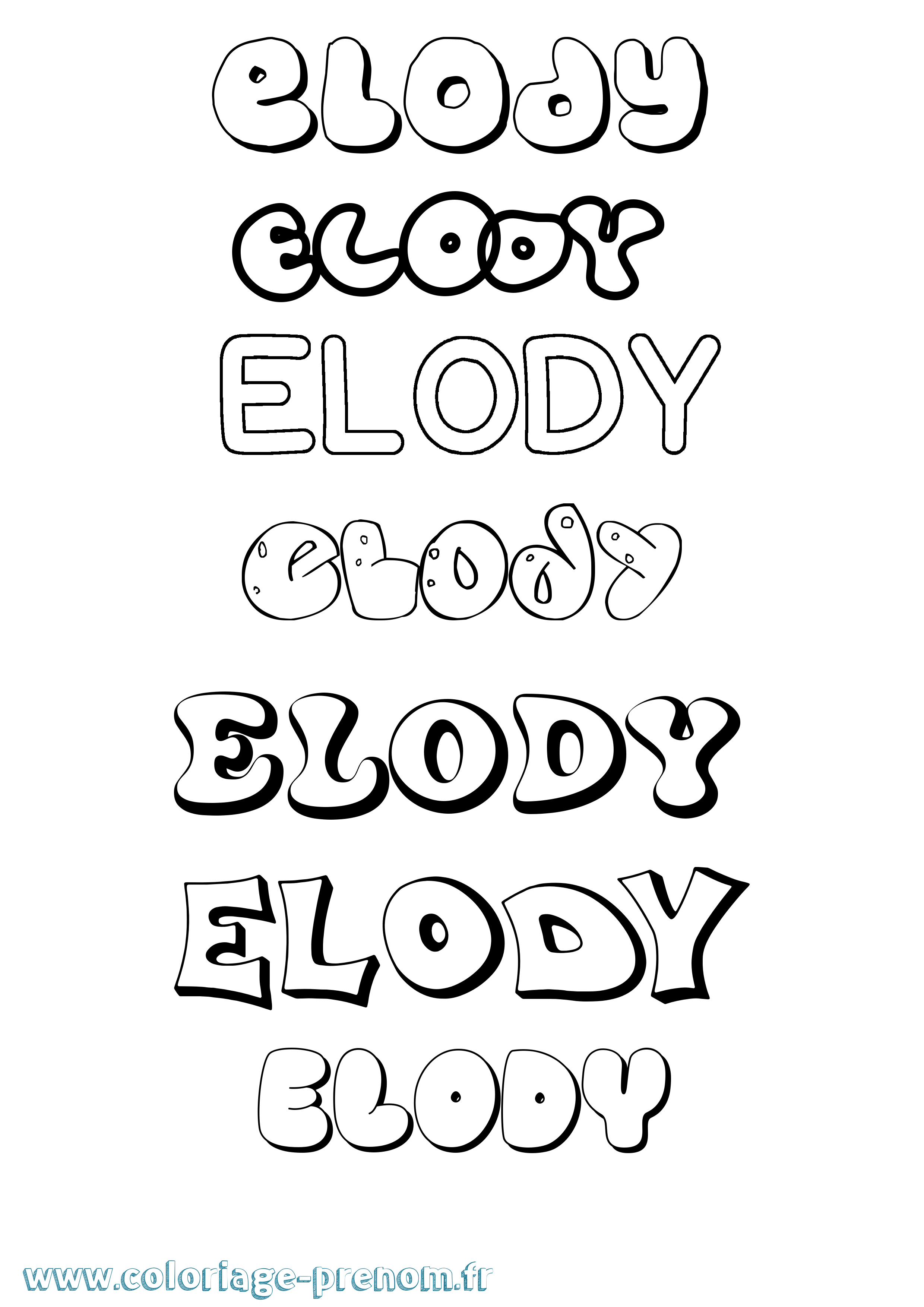 Coloriage prénom Elody Bubble