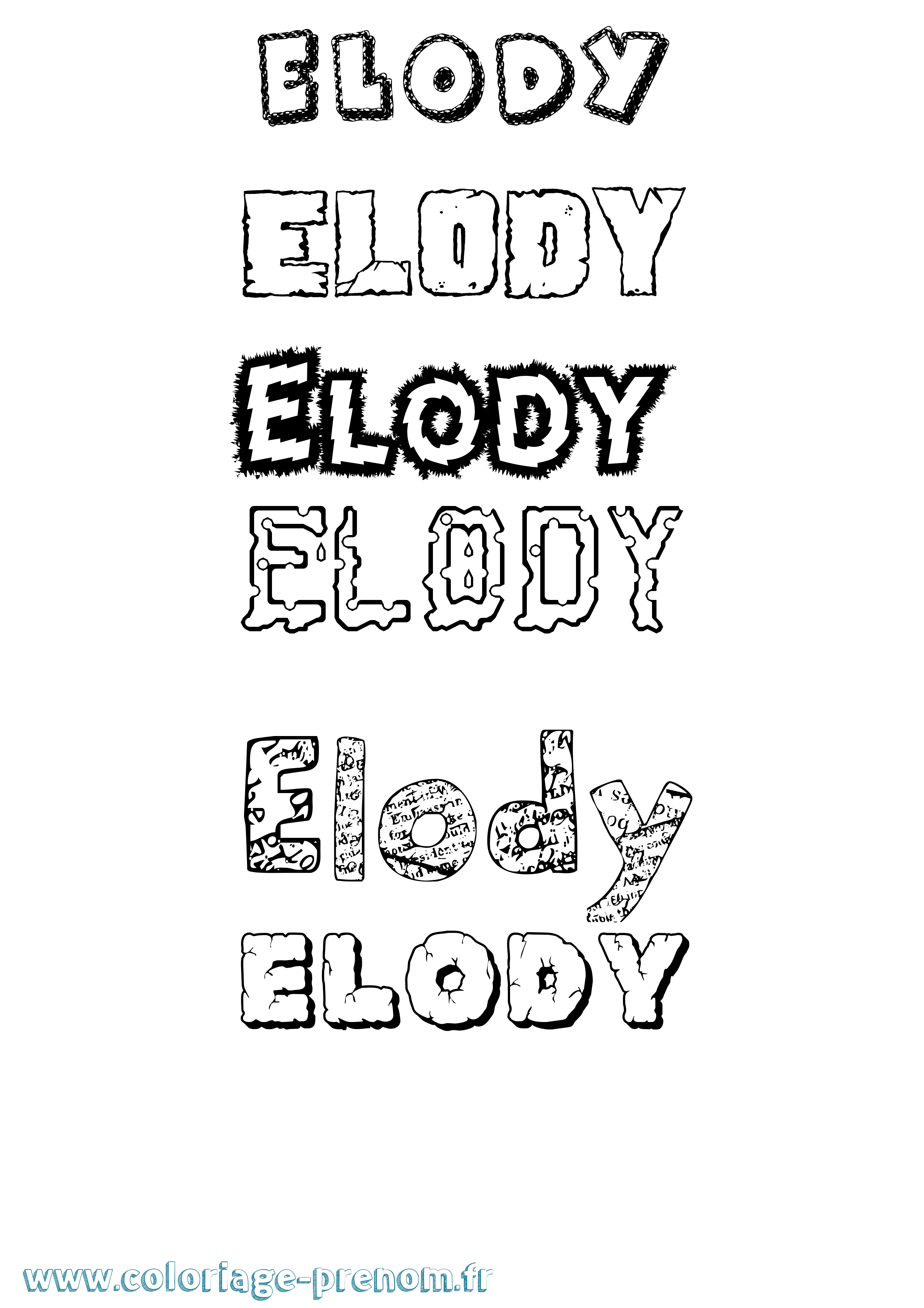 Coloriage prénom Elody Destructuré