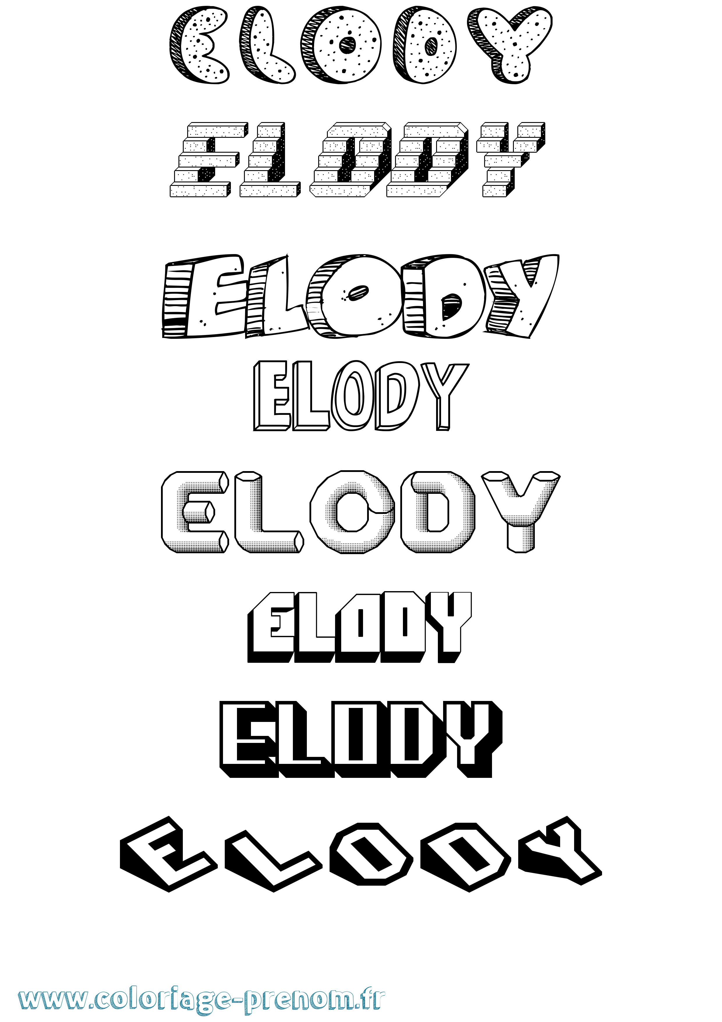 Coloriage prénom Elody Effet 3D