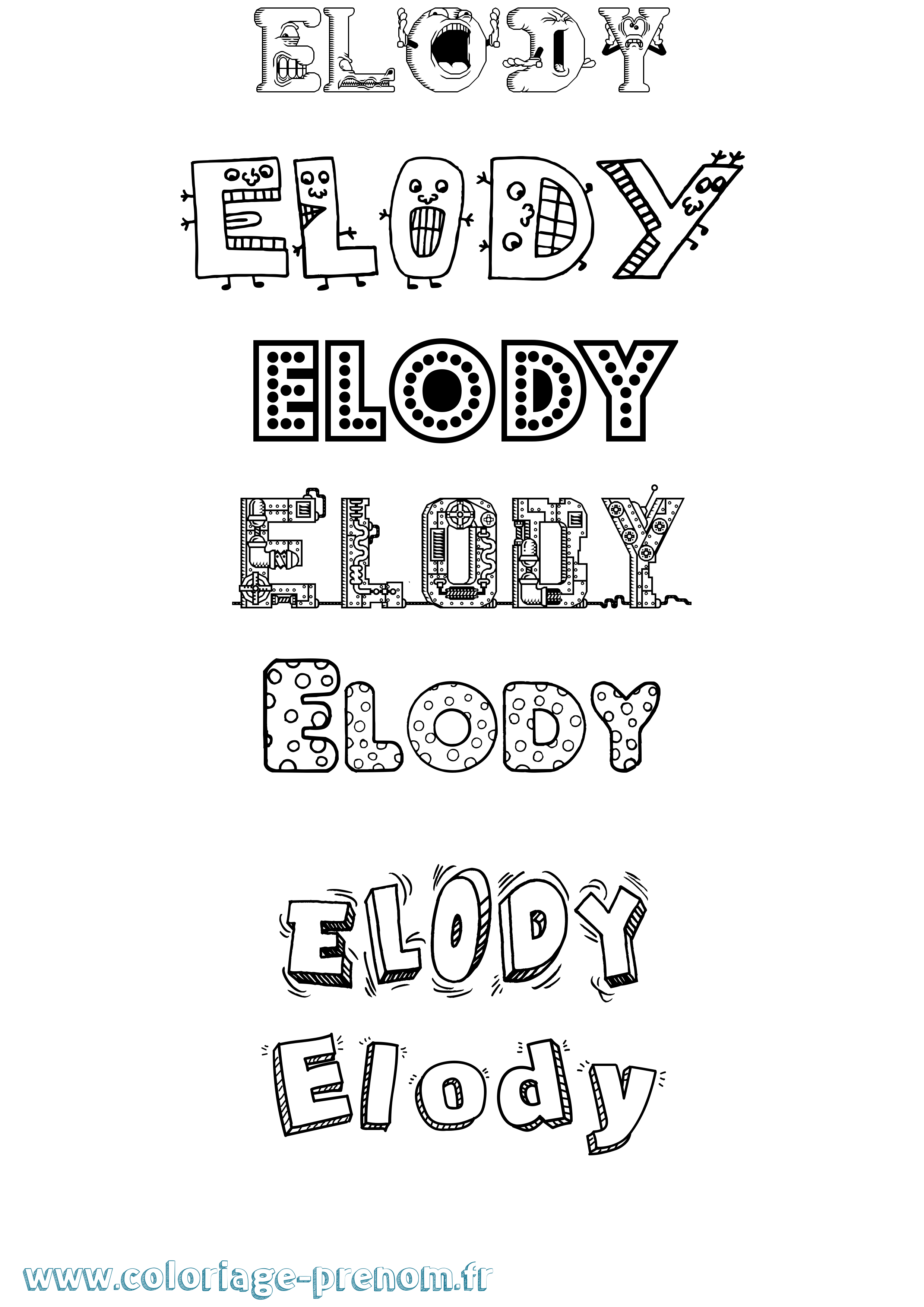 Coloriage prénom Elody Fun