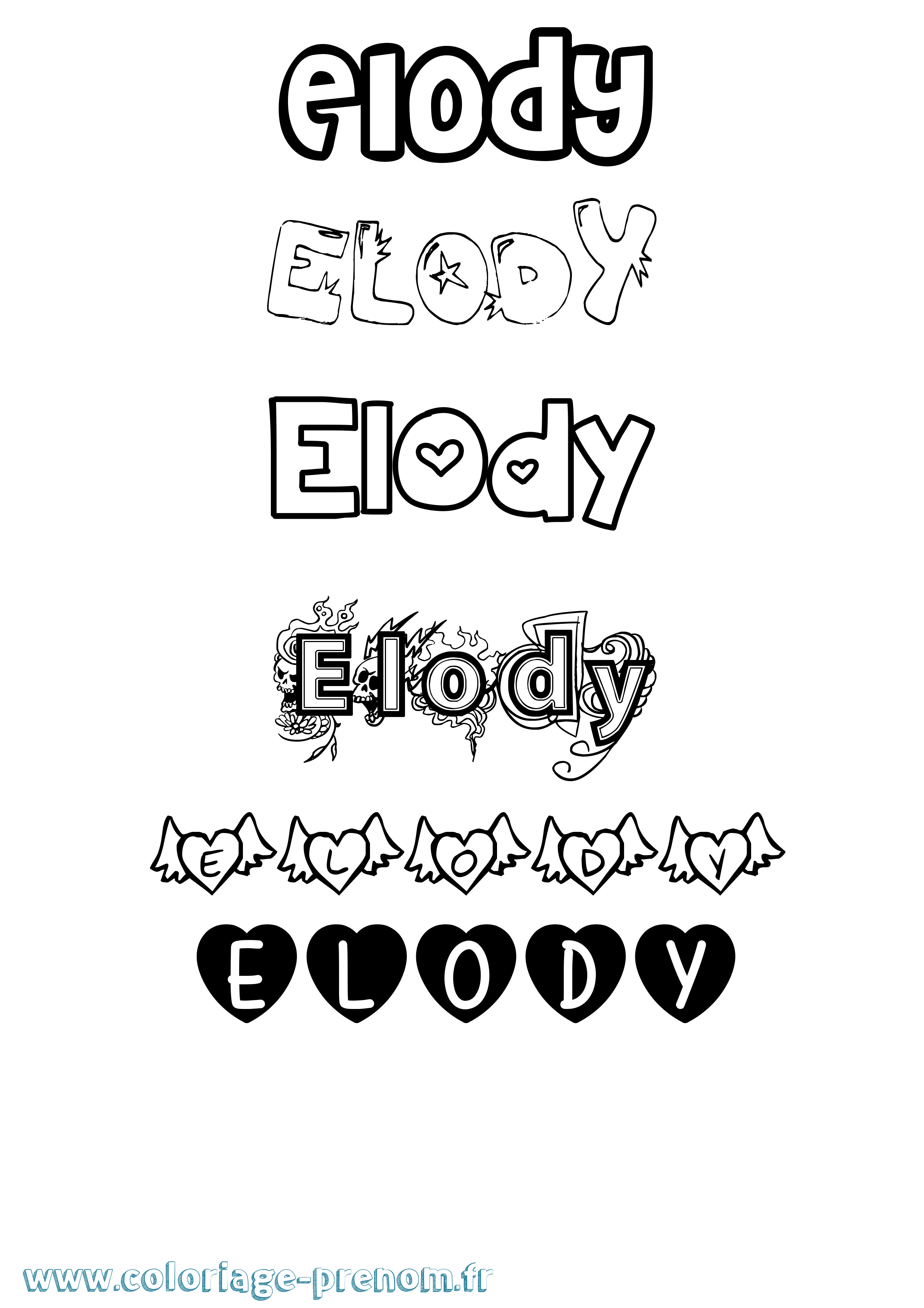 Coloriage prénom Elody Girly