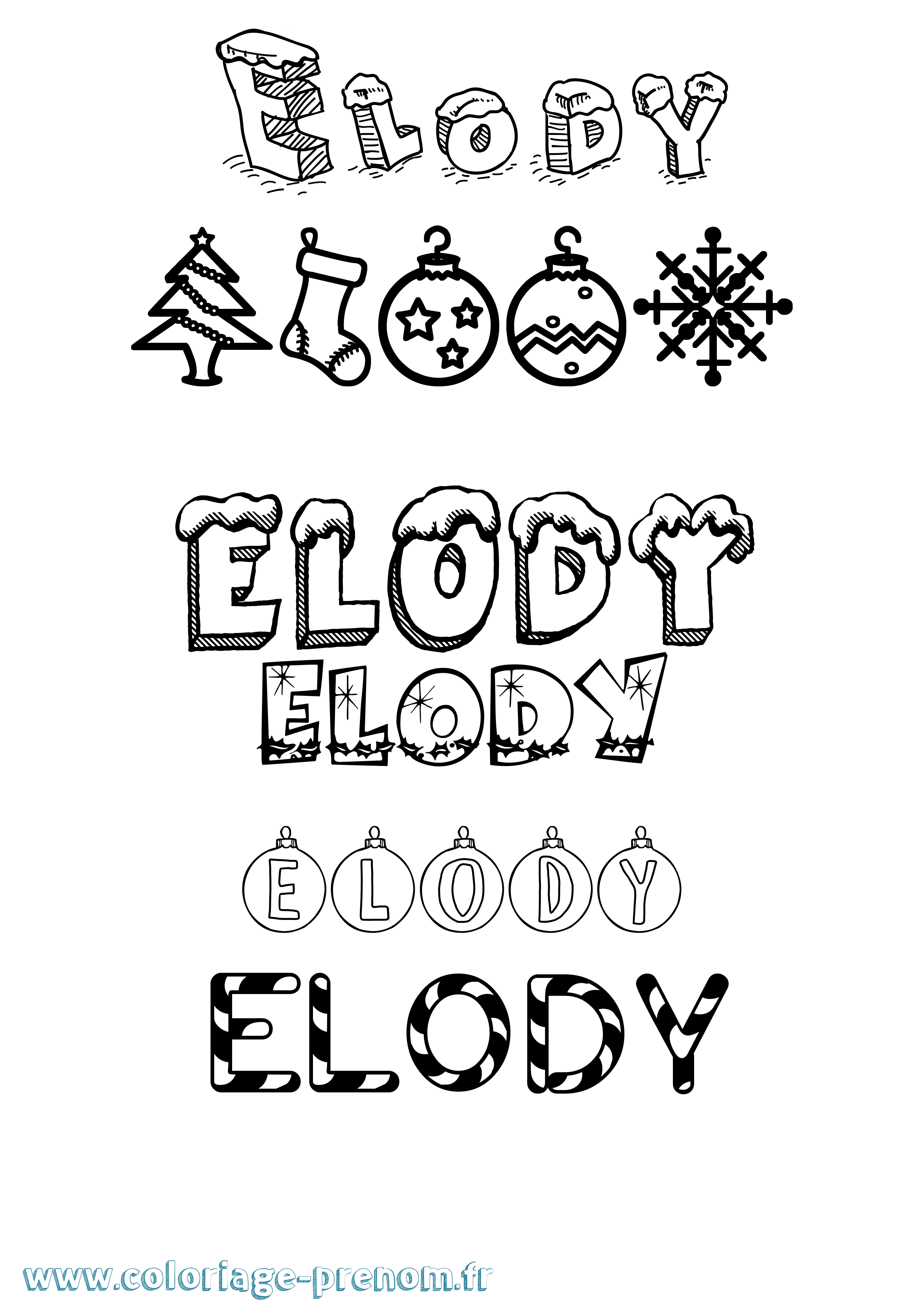 Coloriage prénom Elody Noël