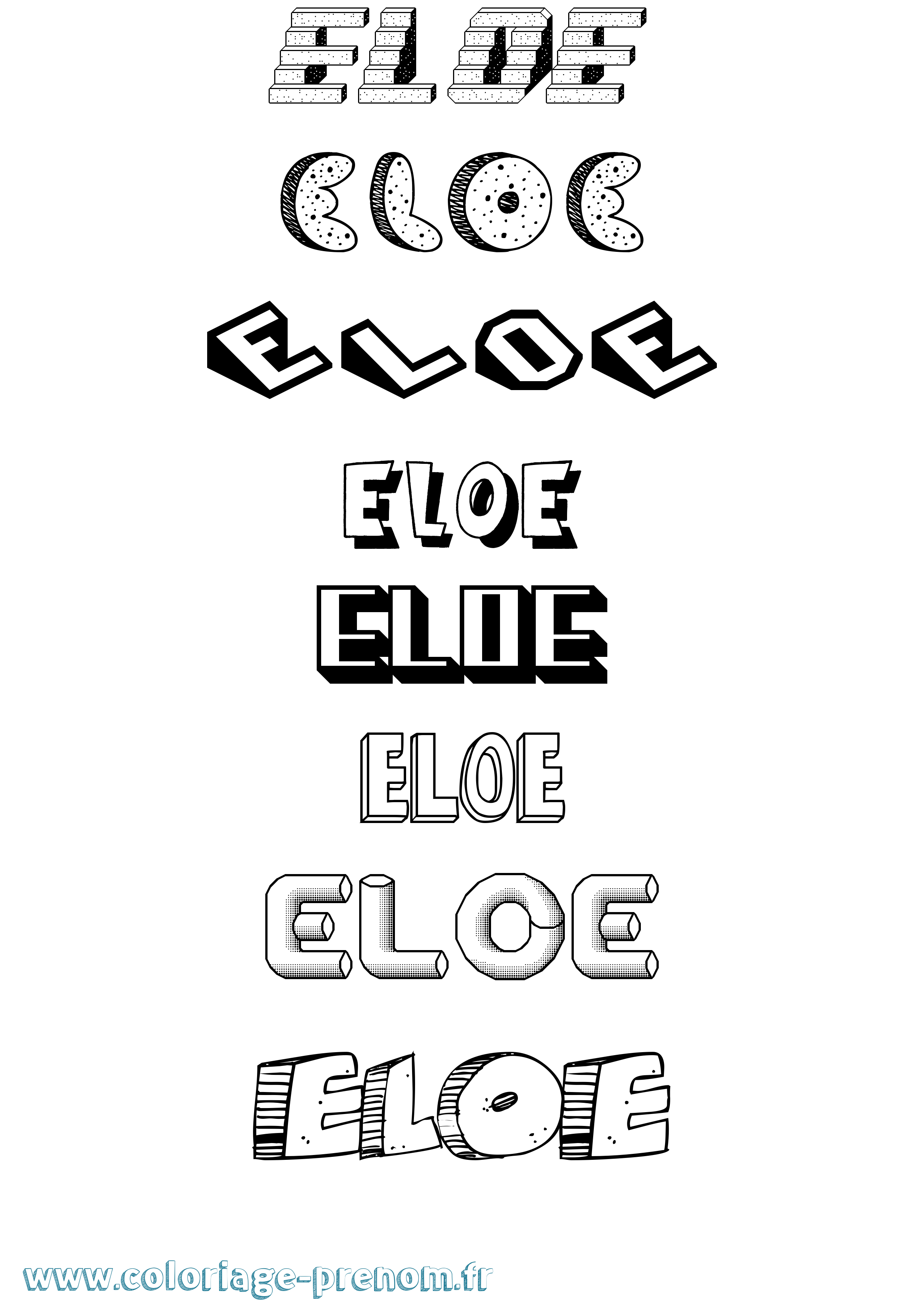 Coloriage prénom Eloe Effet 3D