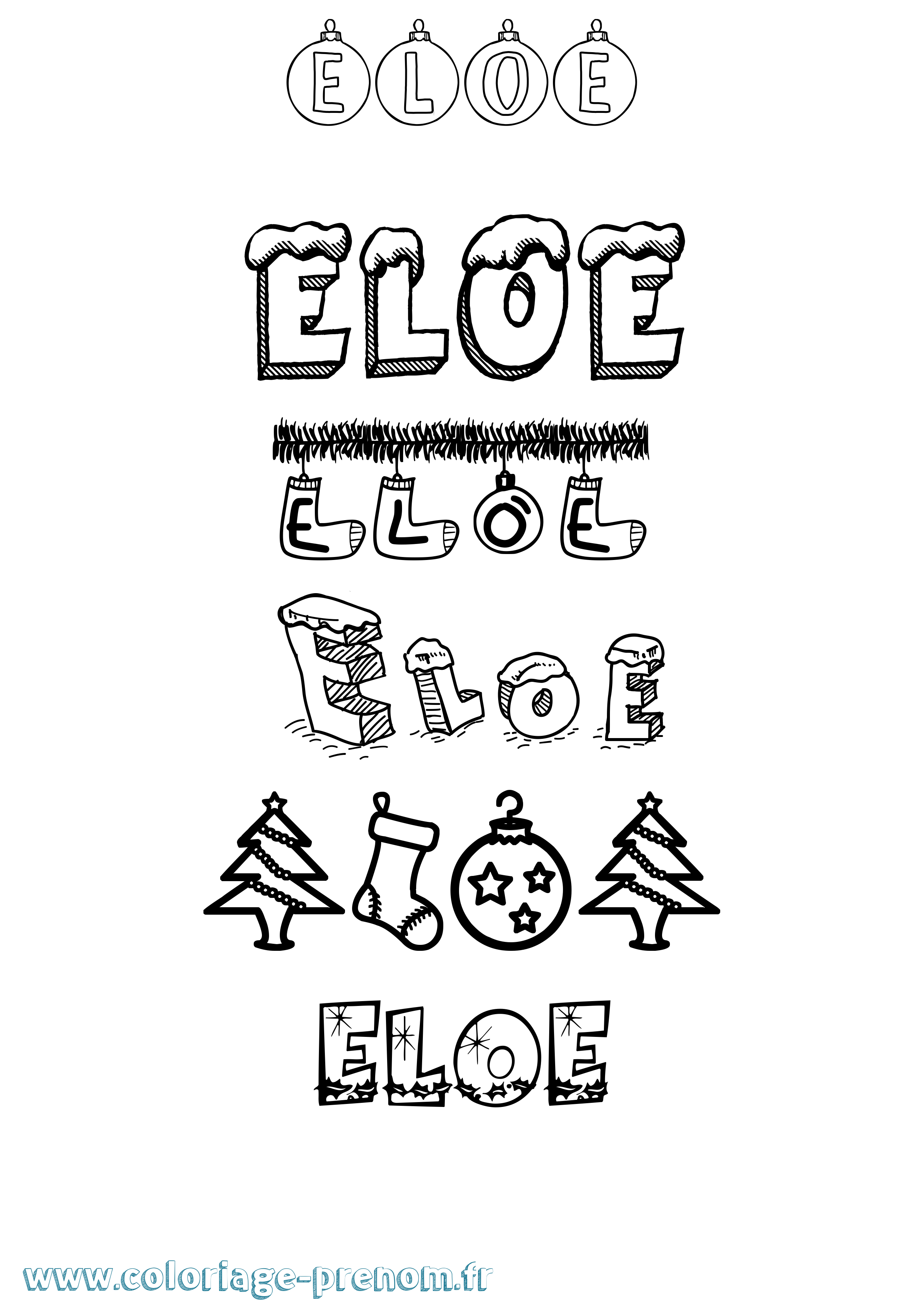 Coloriage prénom Eloe Noël